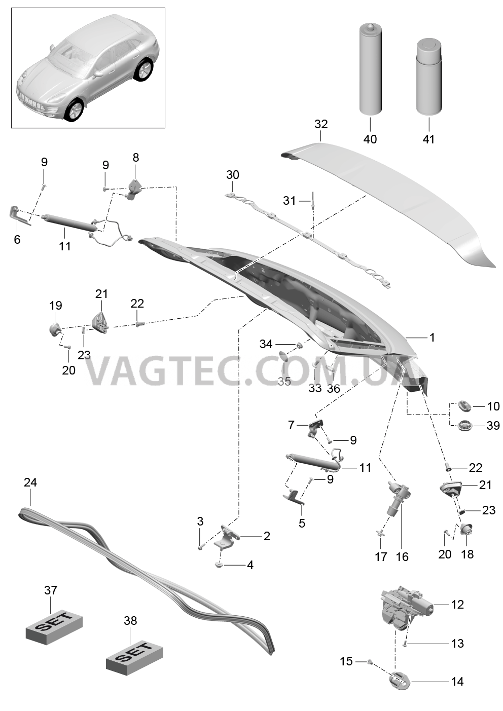 803-005 Крышка багажн.отсека для PORSCHE Macan 2014-2017USA