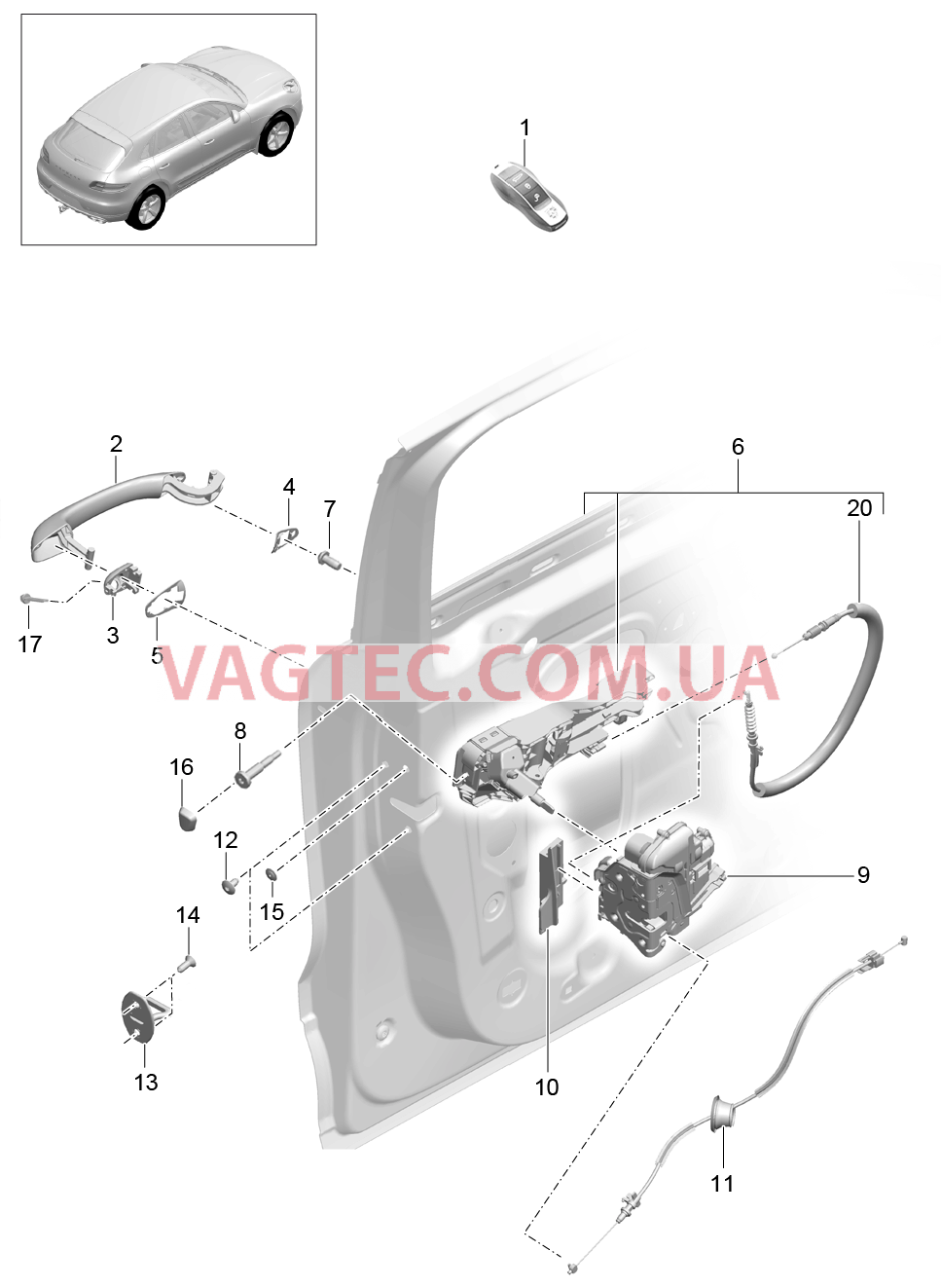 804-010 Рукоятка двери, Замок двери, передний для PORSCHE Macan 2014-2017USA