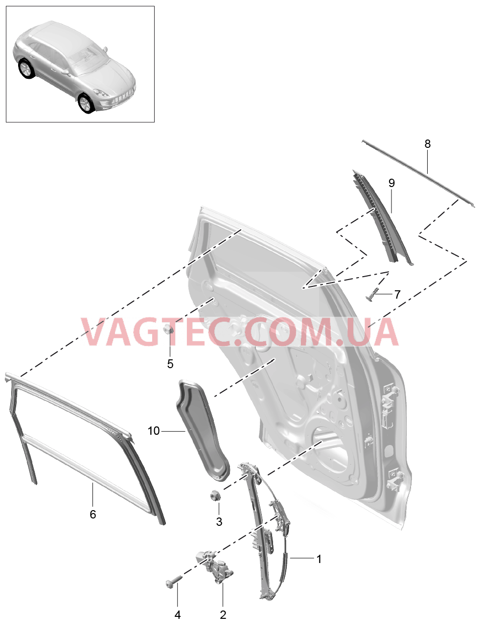 804-040 Стеклоподъемник, Двери, задний для PORSCHE Macan 2014-2017USA