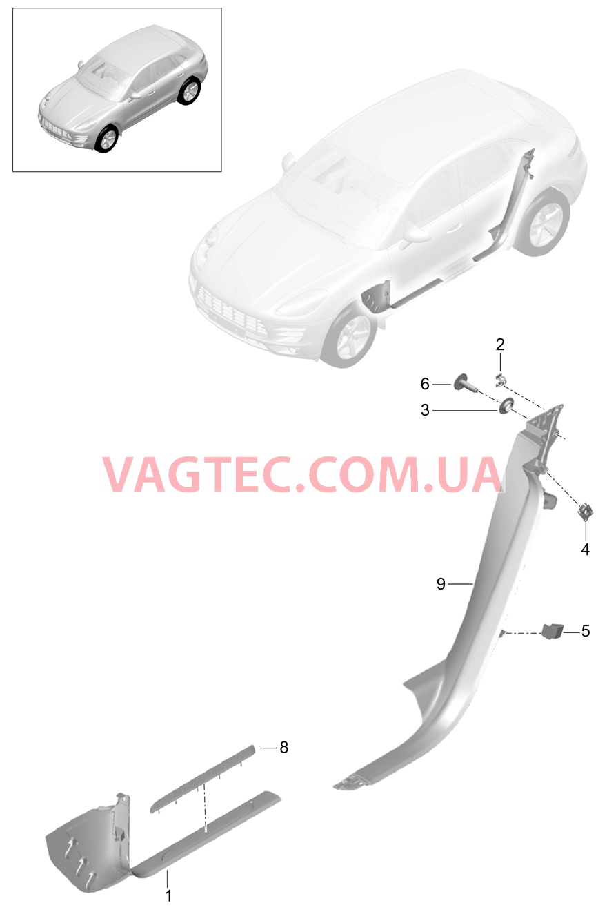 807-022 Обшивка, Детали, нижний, Накладка на порог, Порог, внутренний для PORSCHE Macan 2014-2017