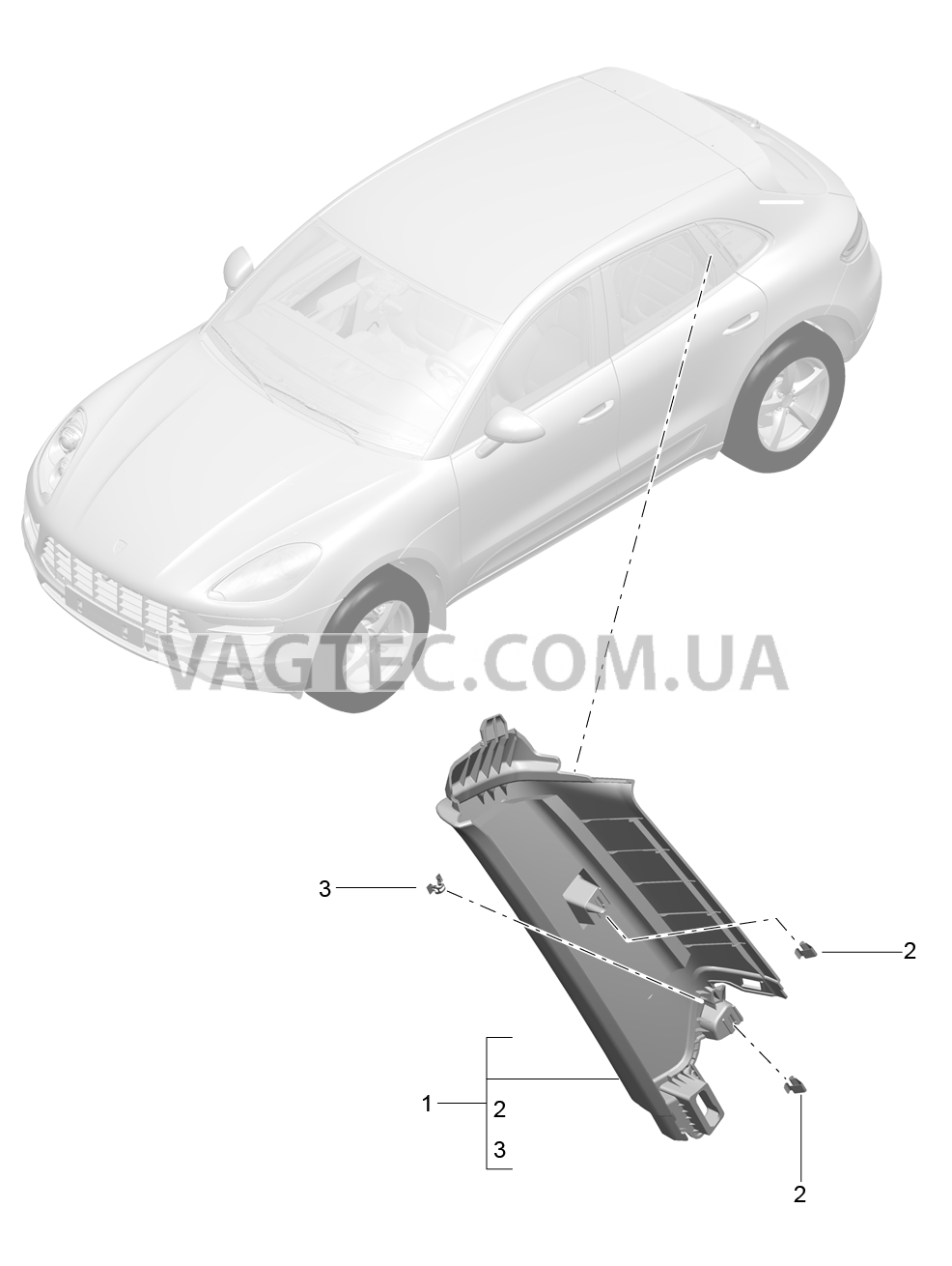 807-023 Внутр.обшивка, Стойка С, верхний для PORSCHE Macan 2014-2017