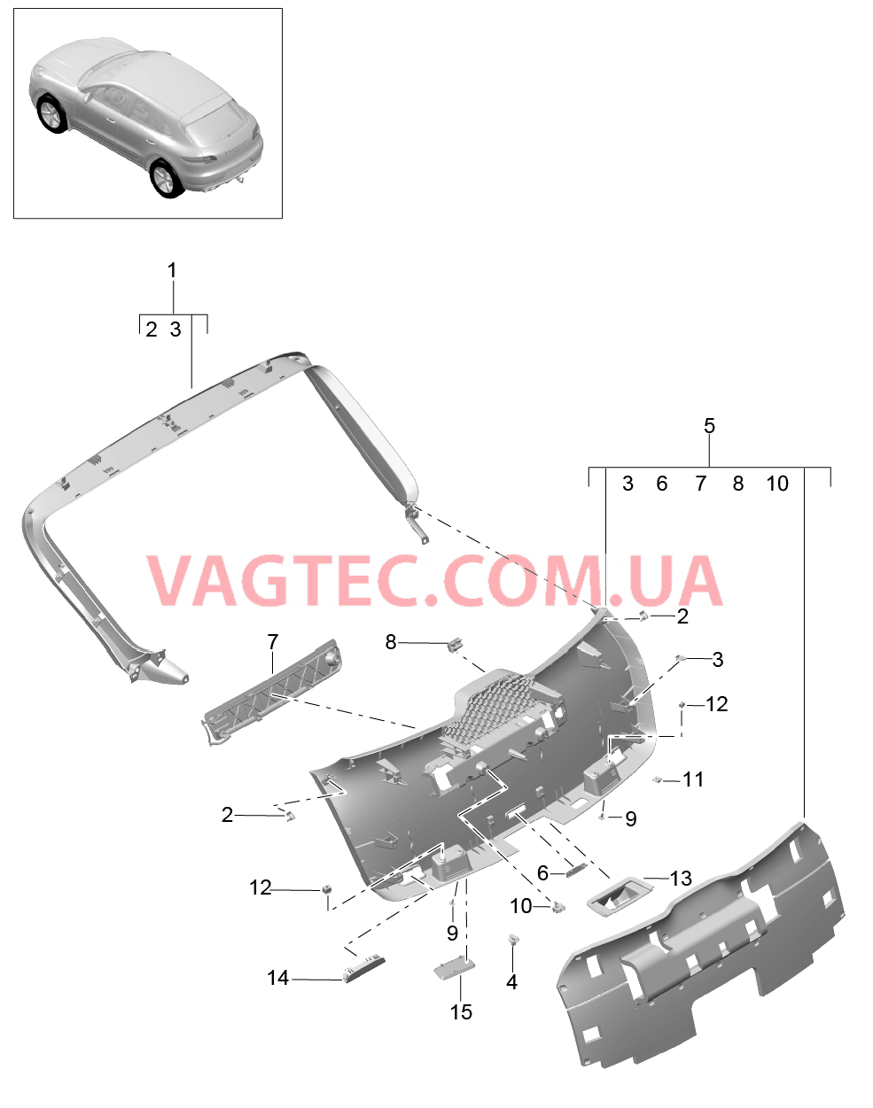 807-035 Обивки, Крышка багажн.отсека для PORSCHE Macan 2014-2017USA