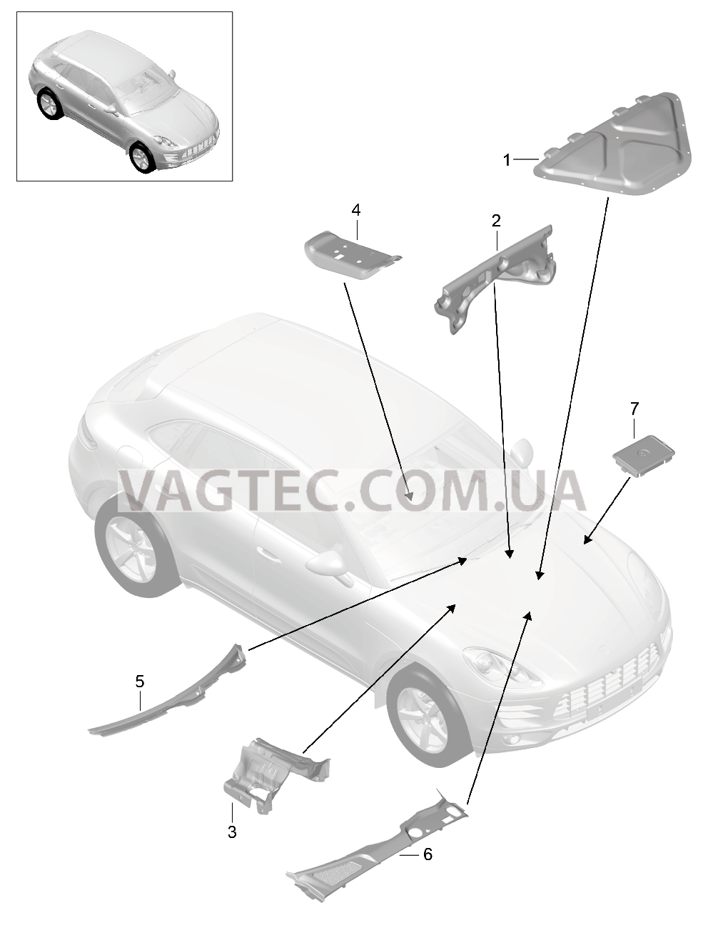 807-080 Звукоизоляция, Передняя часть кузова, Крышка для PORSCHE Macan 2014-2017