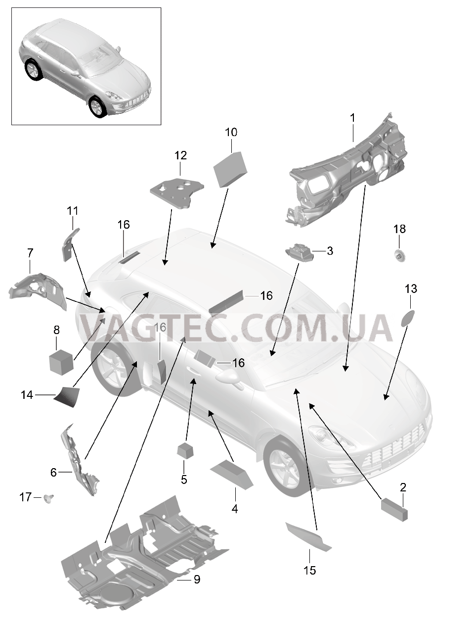 807-082 Звукоизоляция, Салон для PORSCHE Macan 2014-2017USA