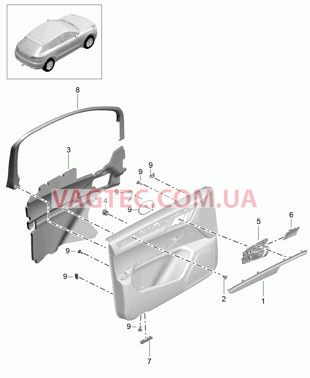 808-040 Детали, Обшивка двери, передний для PORSCHE Macan 2014-2017