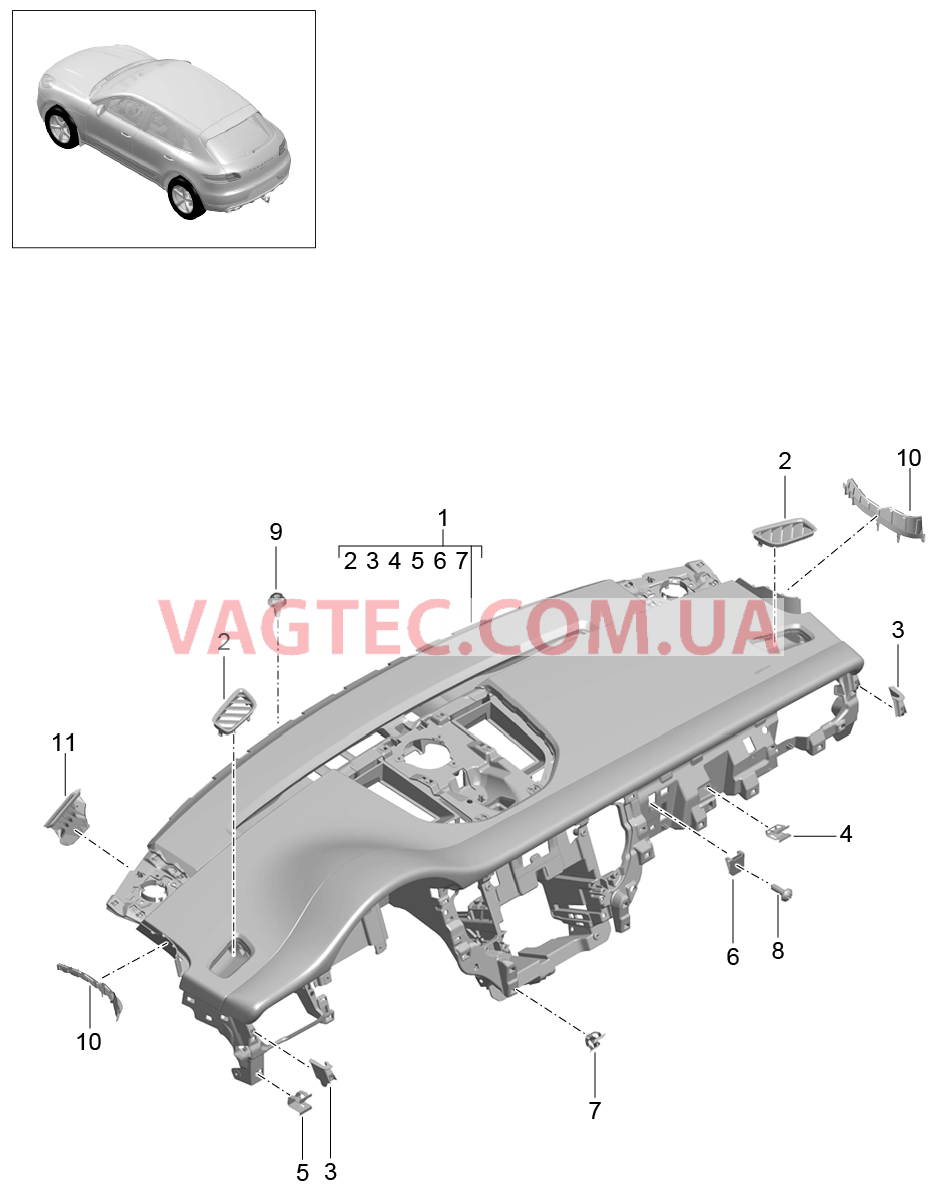 809-000 Облицовка передней панели, Верхняя часть, с, Крепежные элементы для PORSCHE Macan 2014-2017USA