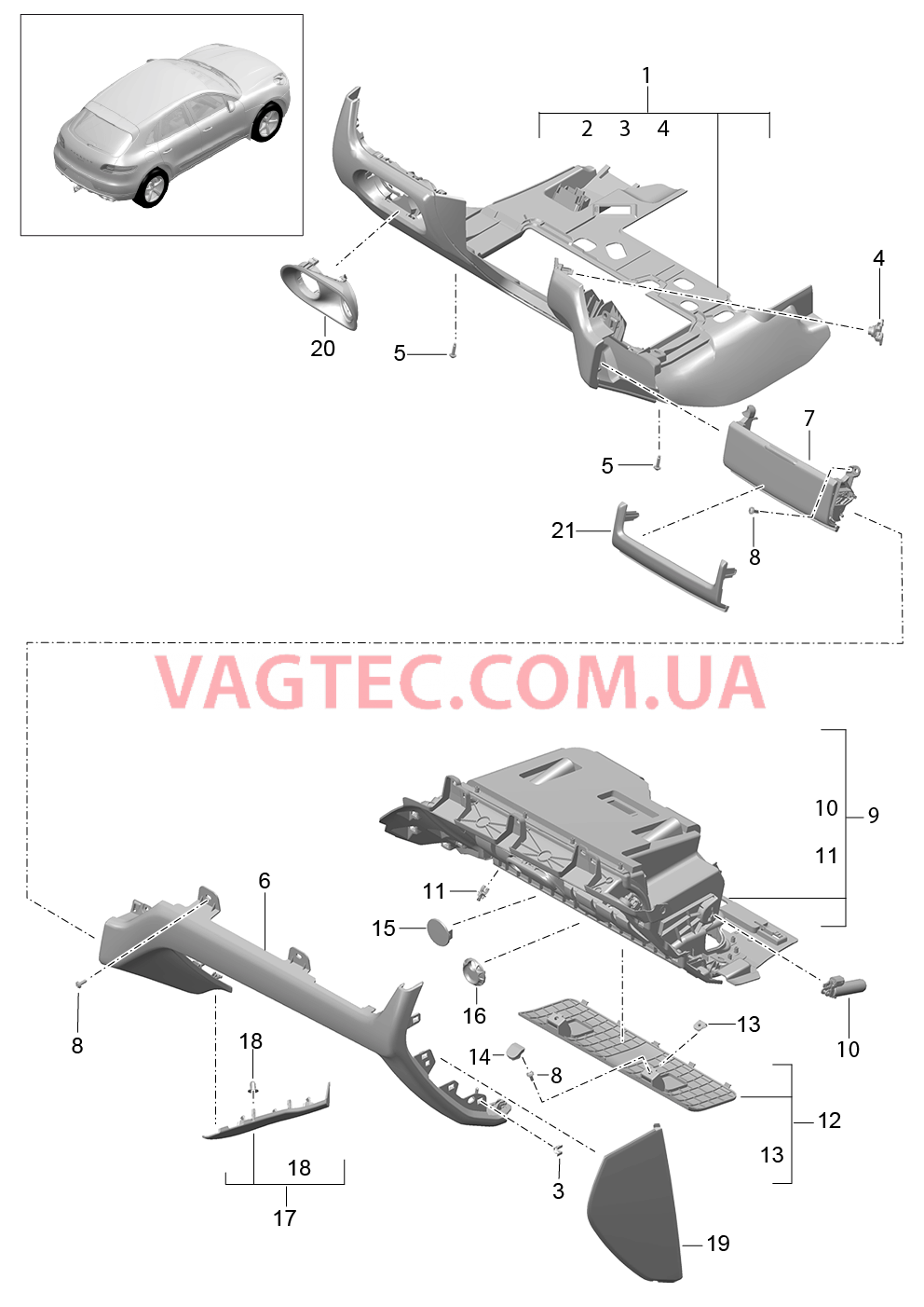 809-010 Перчаточный ящик, и, Обшивка, Сторона водителя для PORSCHE Macan 2014-2017