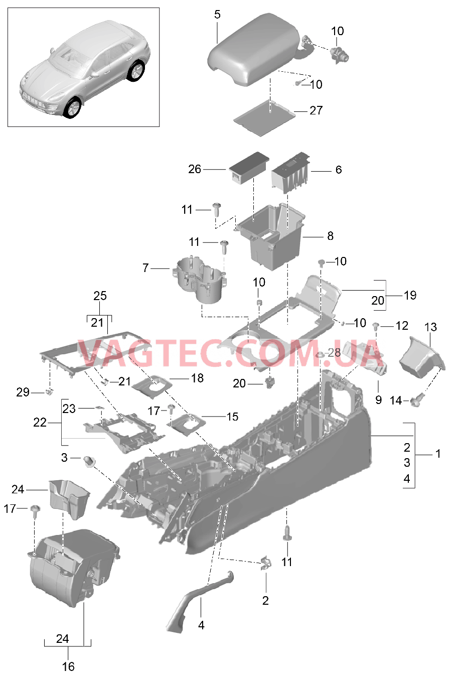 809-020 Центральная консоль для PORSCHE Macan 2014-2017USA