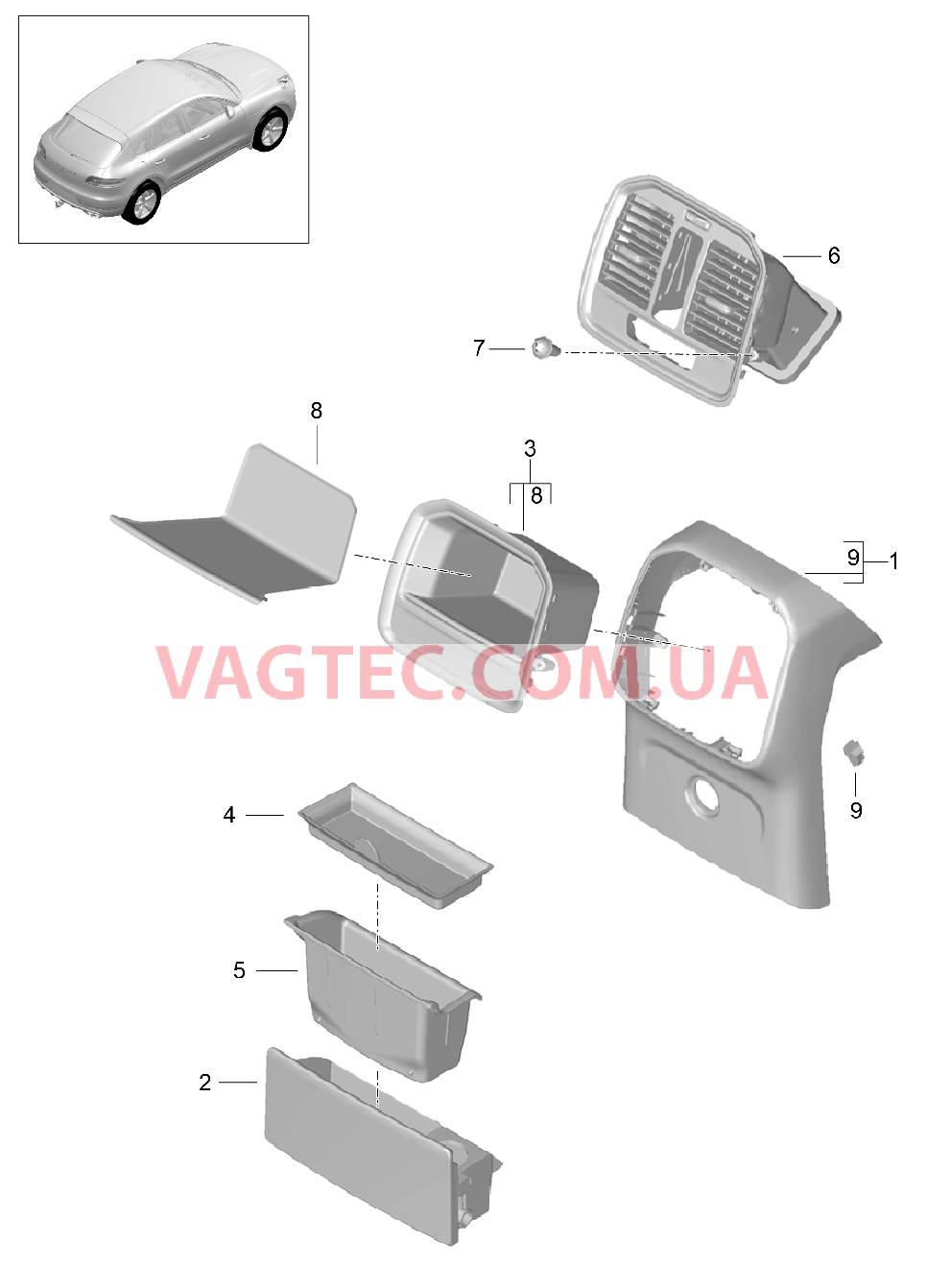 809-025 Центральная консоль, Детали, задний для PORSCHE Macan 2014-2017