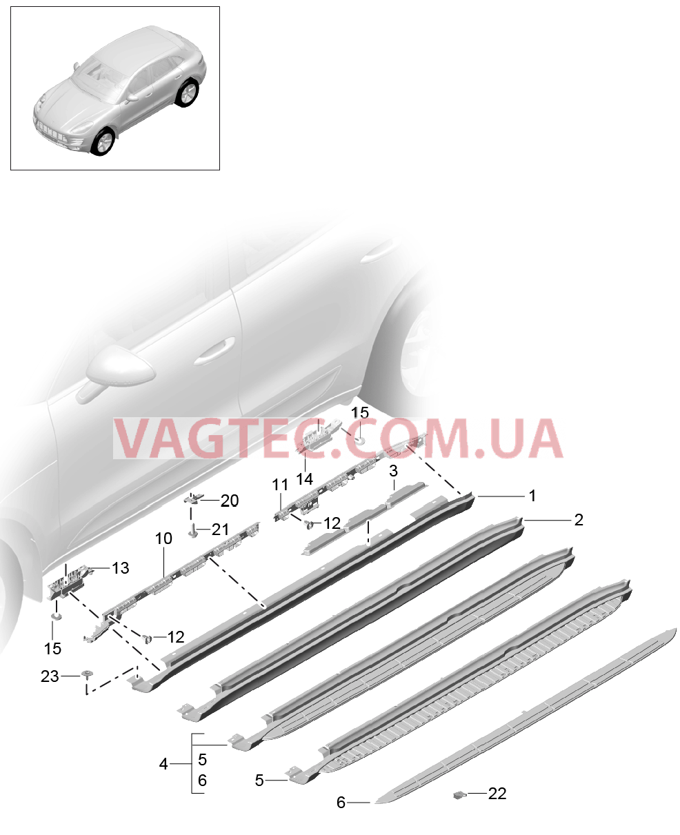 810-010 Обивки, Детали, Порог для PORSCHE Macan 2014-2017