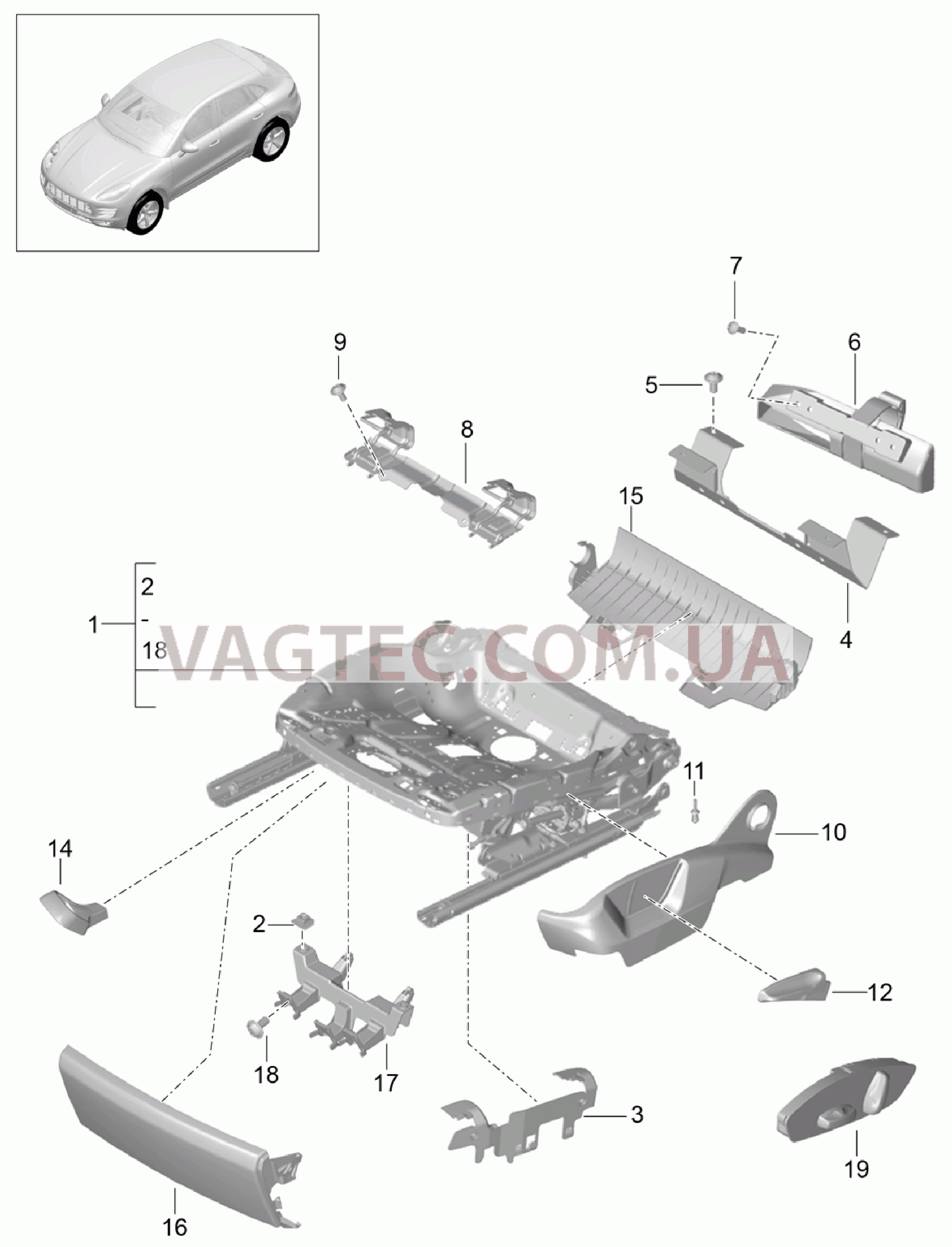 817-005 Регулятор сиденья, Детали, Панель для PORSCHE Macan 2014-2017