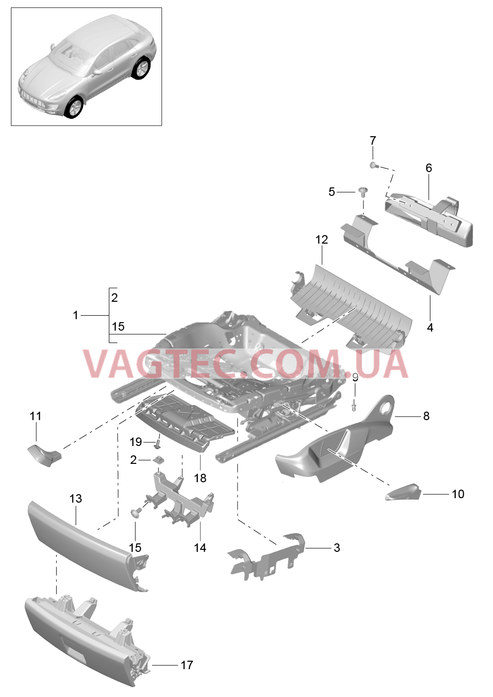 817-006 Регулятор сиденья, Детали, Панель для PORSCHE Macan 2014-2017