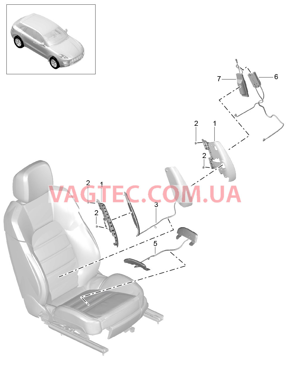 817-007 Регулир.поясничн.подпора, подушка и спинка, Детали для PORSCHE Macan 2014-2017