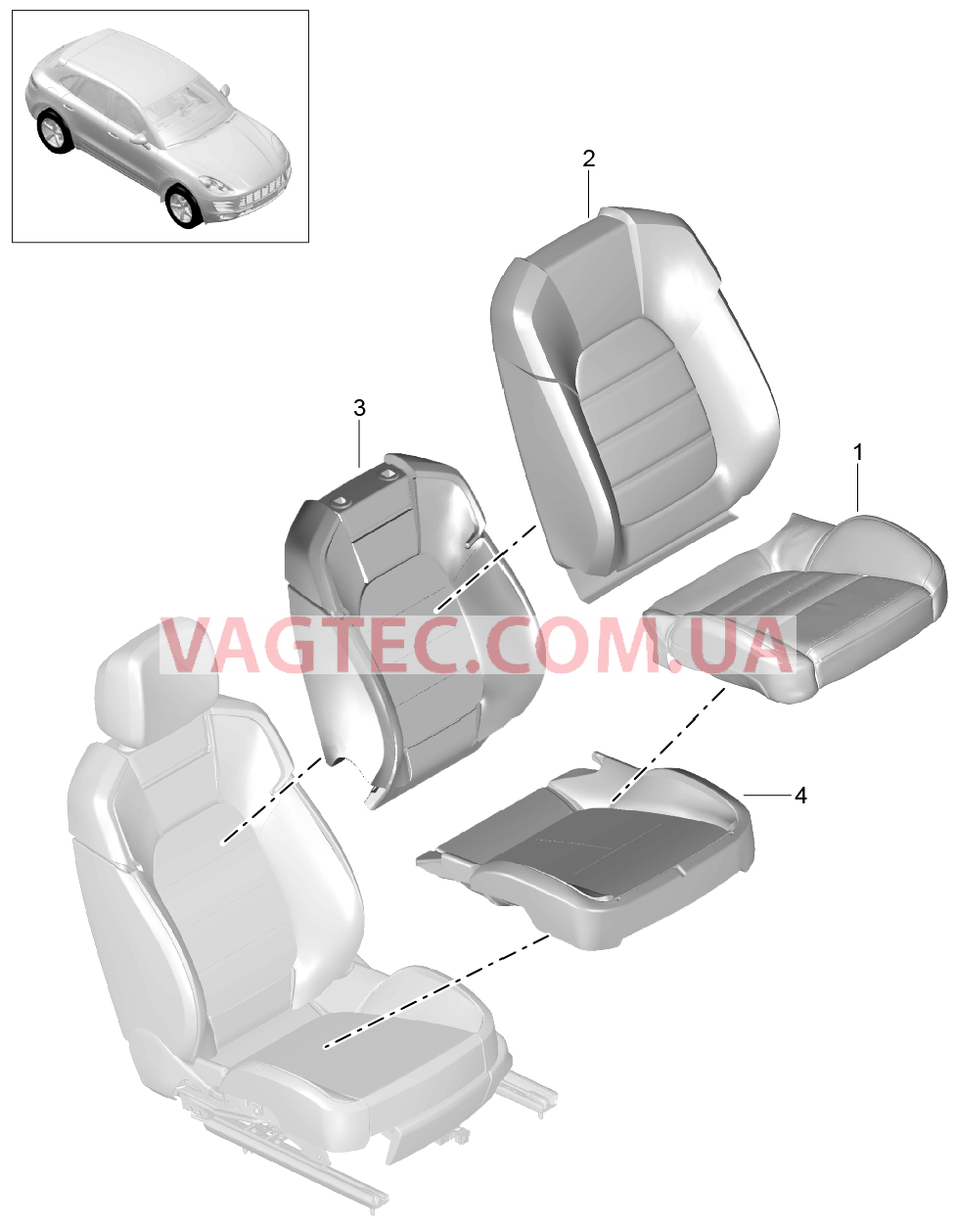 817-010 Покрытие, Обшивка спинки, Обивка подушки сиденья, Пенопласт.комп. для PORSCHE Macan 2014-2017