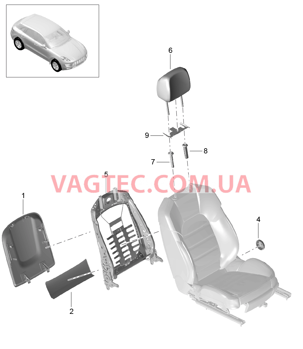 817-012 Каркас спинки, Каркас спинки, Детали для PORSCHE Macan 2014-2017USA