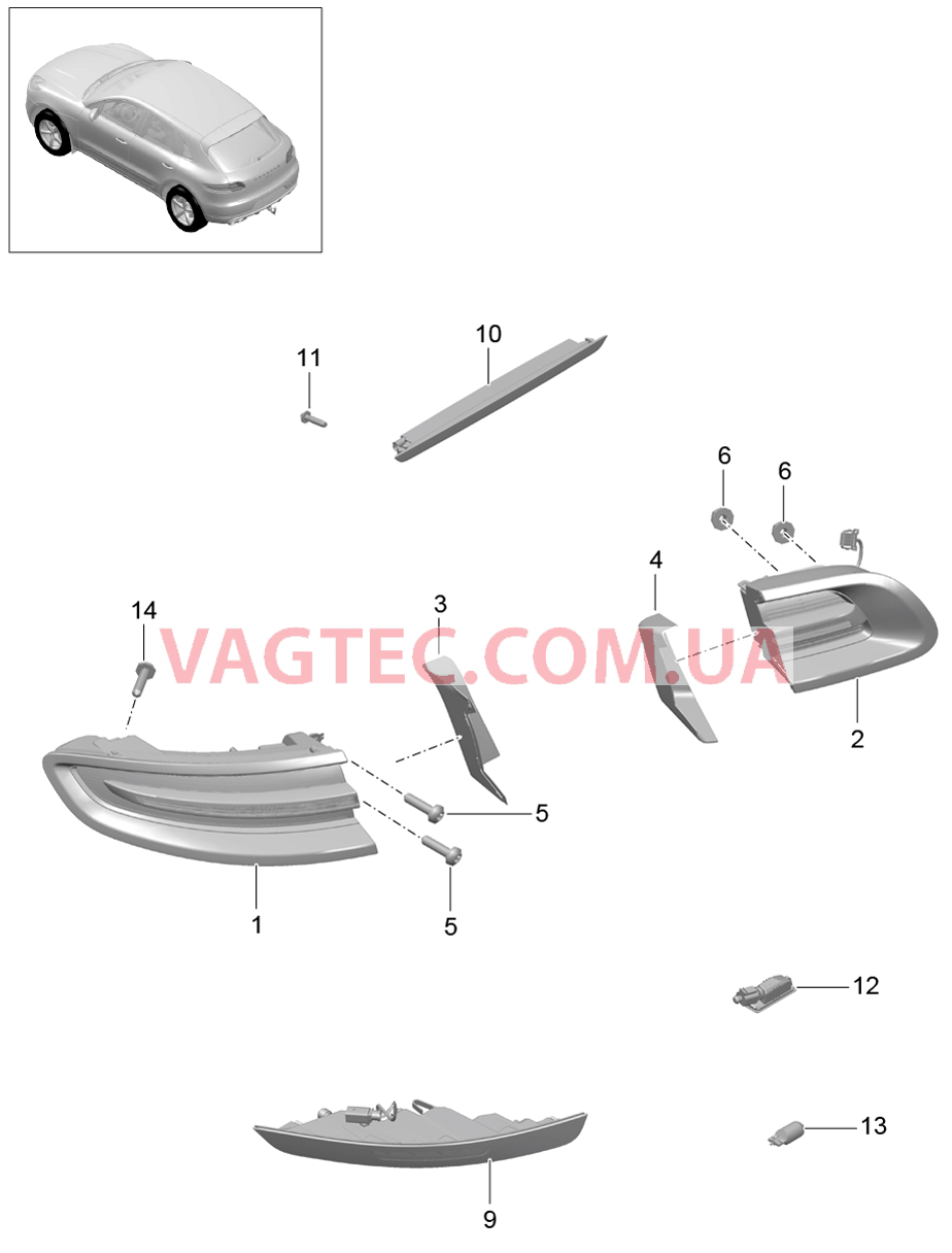 905-010 Задний фонарь, Доп.сигнал торможения, Лампа освещения номерного знака для PORSCHE Macan 2014-2017