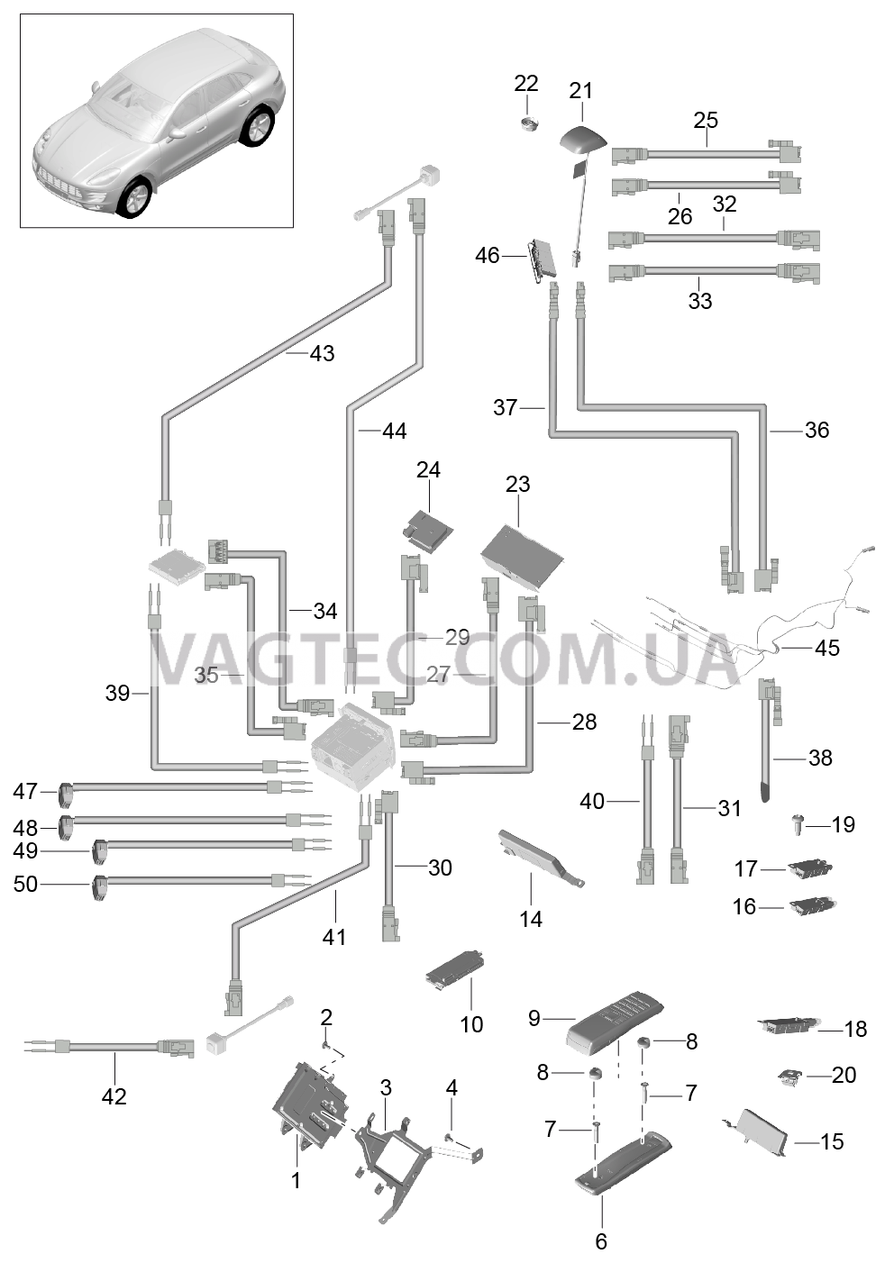 Купить 911-010 Телефон, Усилитель, Антенный усилитель, Линии, Антенна,  Видео Macan PORSCHE 2014-2017 года. Купить оригинальные детали Macan  PORSCHE 2014-2017 года | VAGTEC.COM.UA
