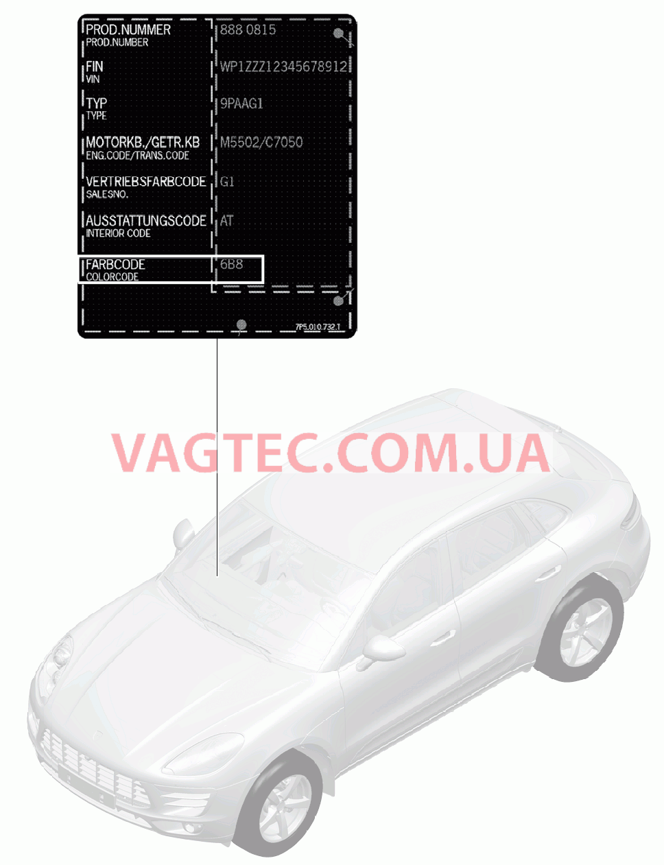 004-000 Лакировочный карандаш, Лакокрасочные покрытия для PORSCHE Macan 2014-2017