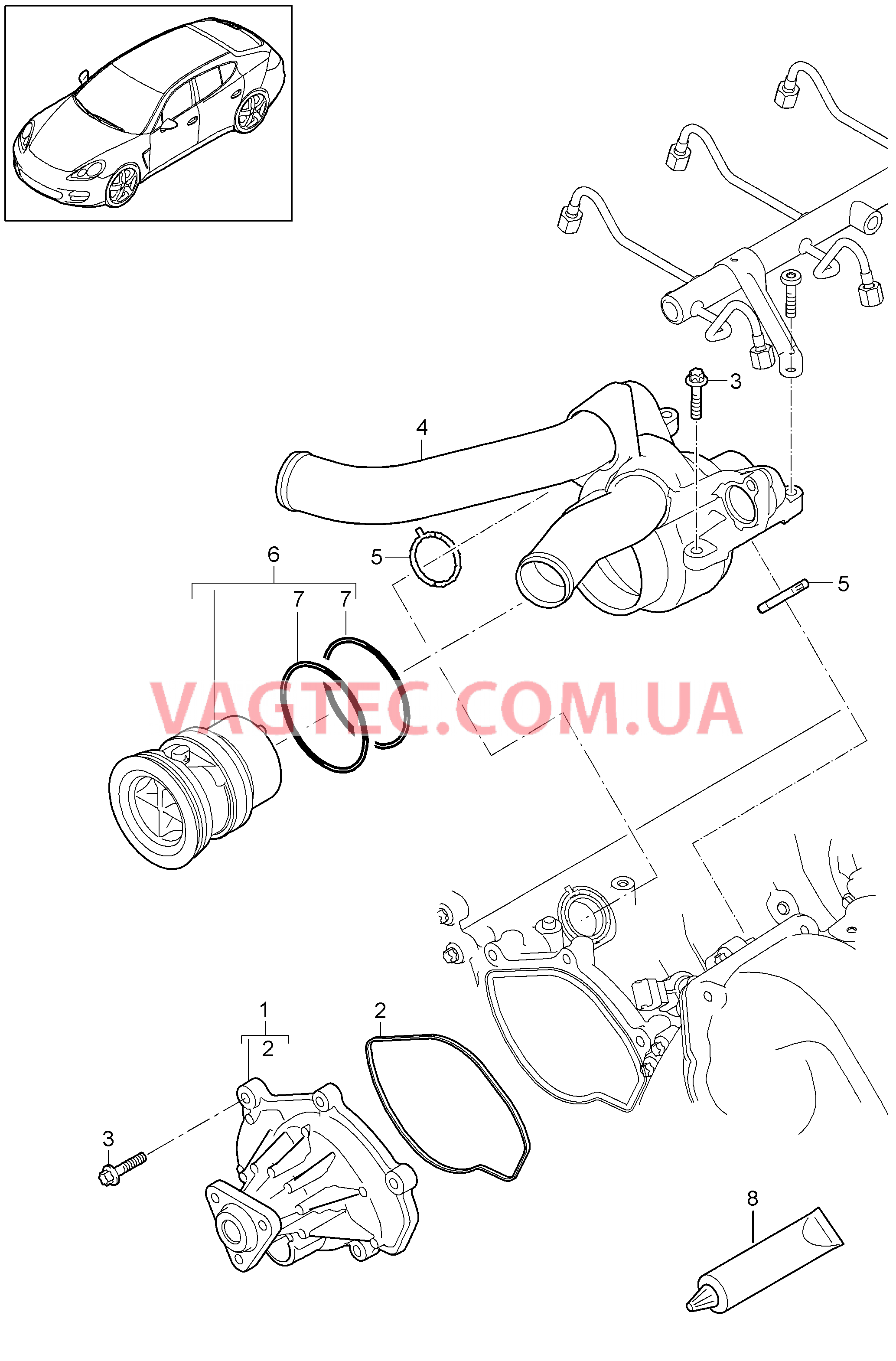 105-000 Водяной насос, Корпус термостата
						
						M46.20/40, M48.20/40/70, MCW.AA/BA, MCX.NA/PA/RA, MCW.CA для PORSCHE Panamera 2010-2016USA