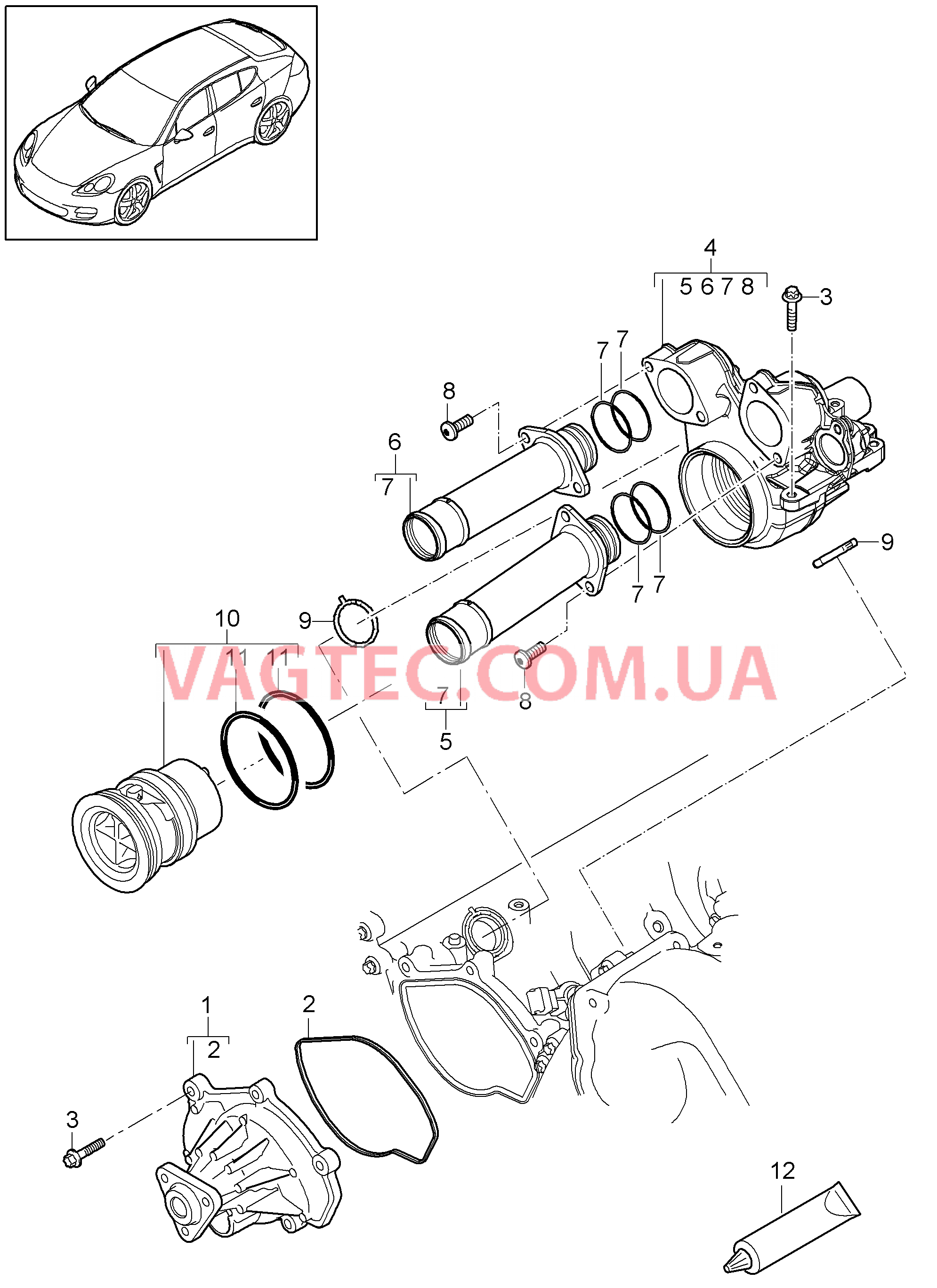 105-002 Водяной насос, Корпус термостата
						
						MCW.DA/FA для PORSCHE Panamera 2010-2016USA