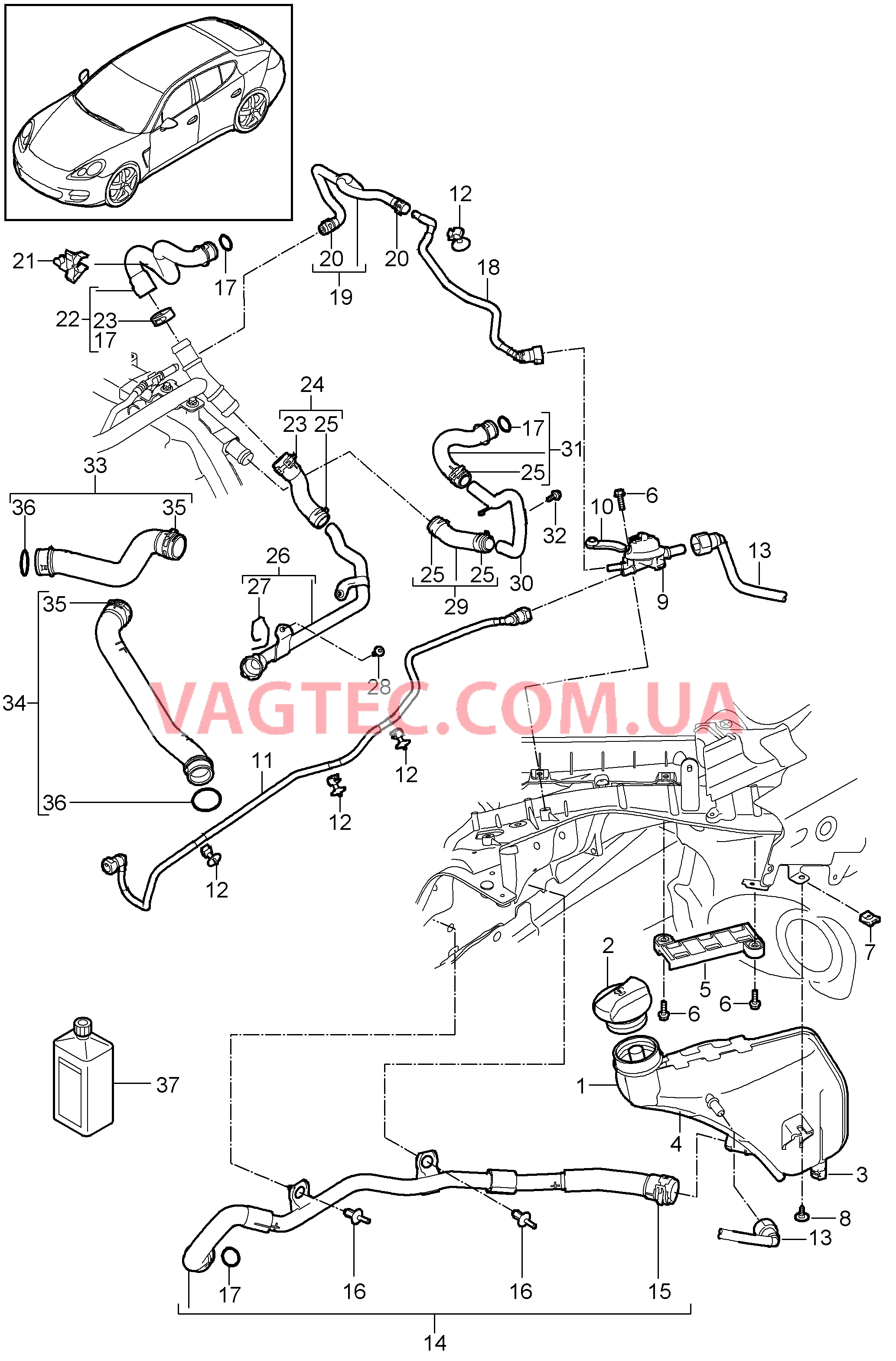 105-040 Водяное охлаждение 4, Водяной резервуар
						
						M46.20/40, M48.20/40/70, MCW.AA/BA, MCX.NA/PA/RA, MCW.CA для PORSCHE Panamera 2010-2016