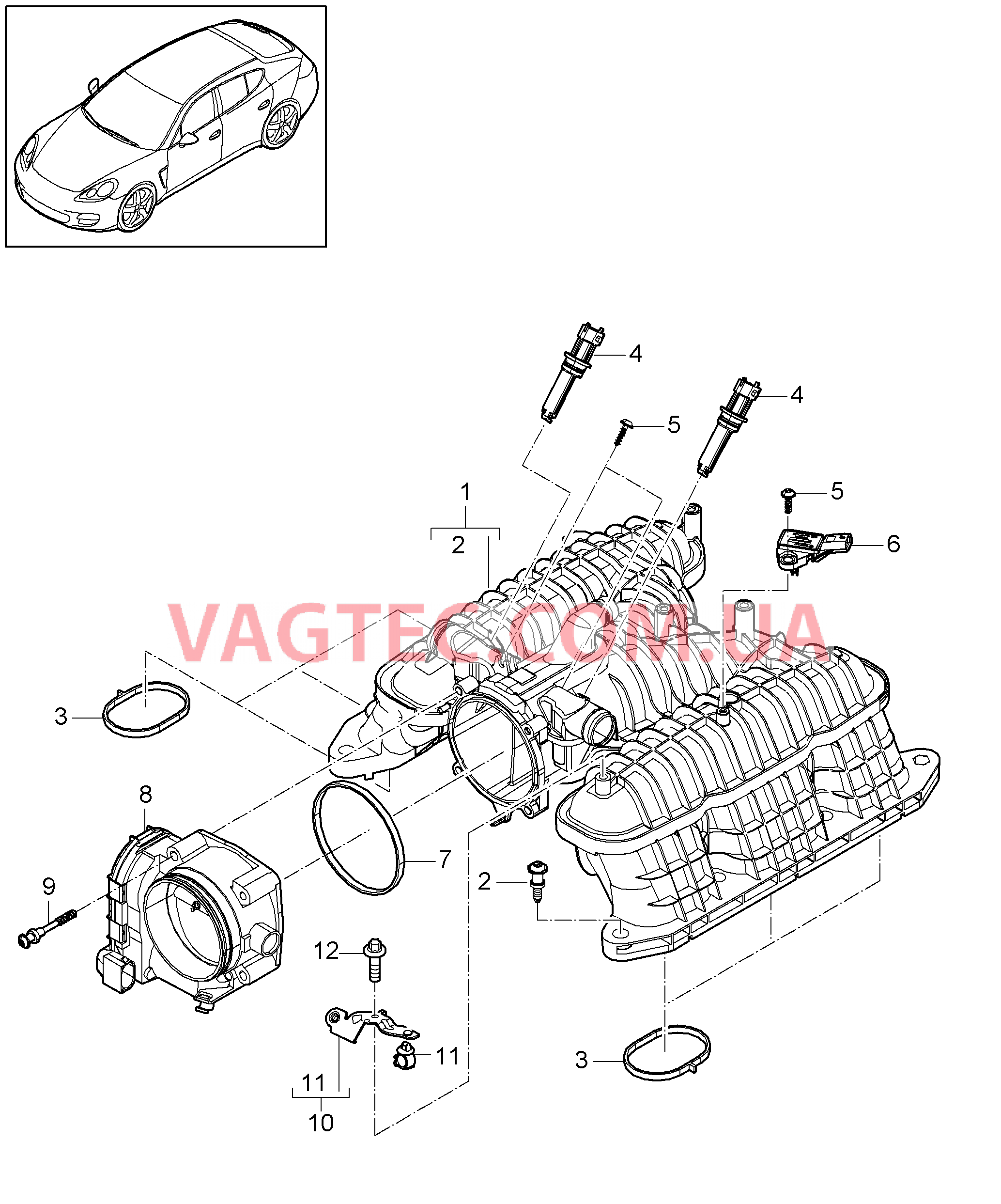 107-052 Впускной коллектор, Патр. дроссел.заслонки
						
						MCW.DA/FA для PORSCHE Panamera 2010-2016USA