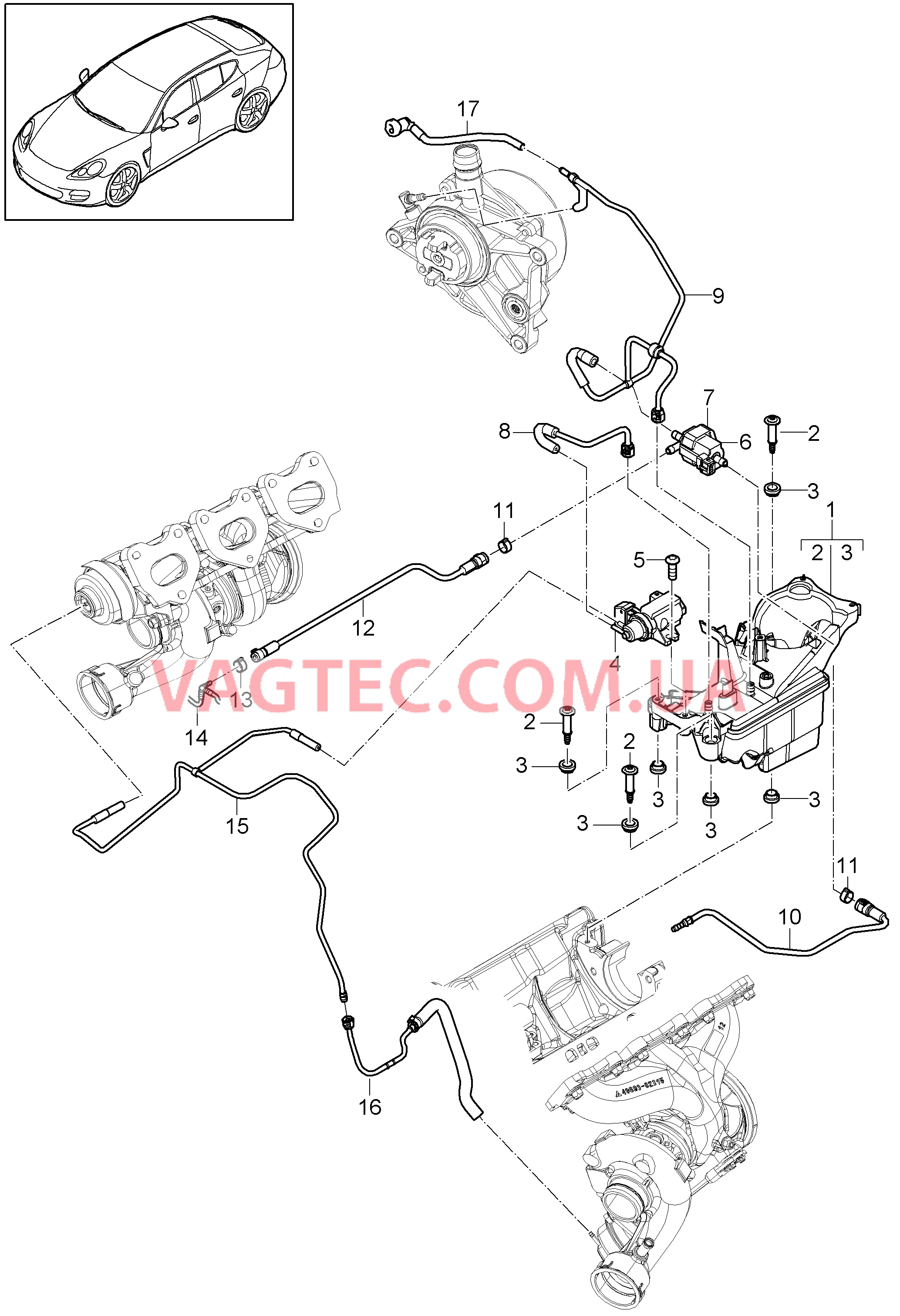 107-085 Зарядка 2, Вакуумный резервуар, Управляющий кабель, Напорная магистраль
						
						MCW.DA/FA для PORSCHE Panamera 2010-2016USA