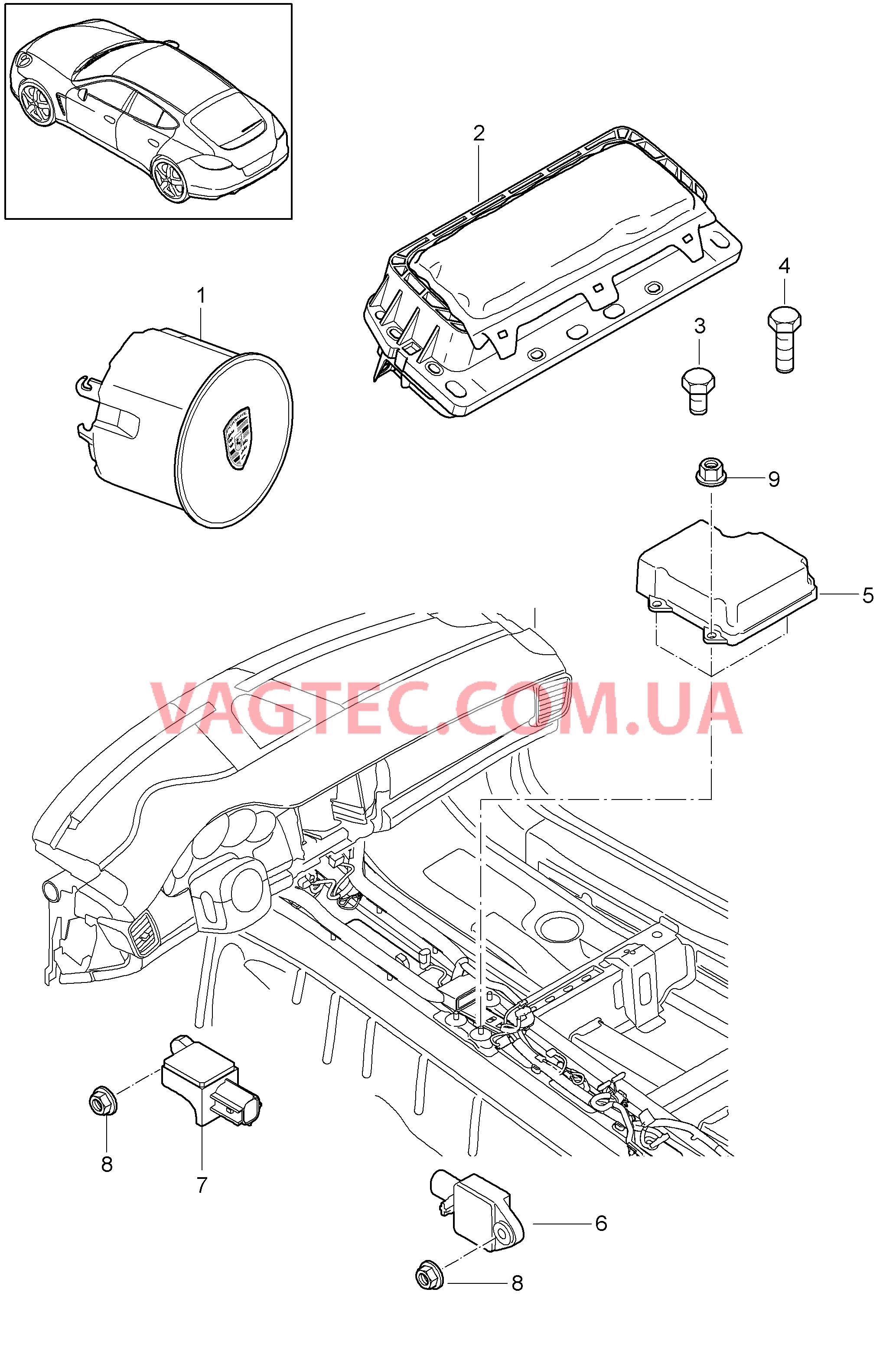 403-062 Подушка безопасности для PORSCHE Panamera 2010-2016USA