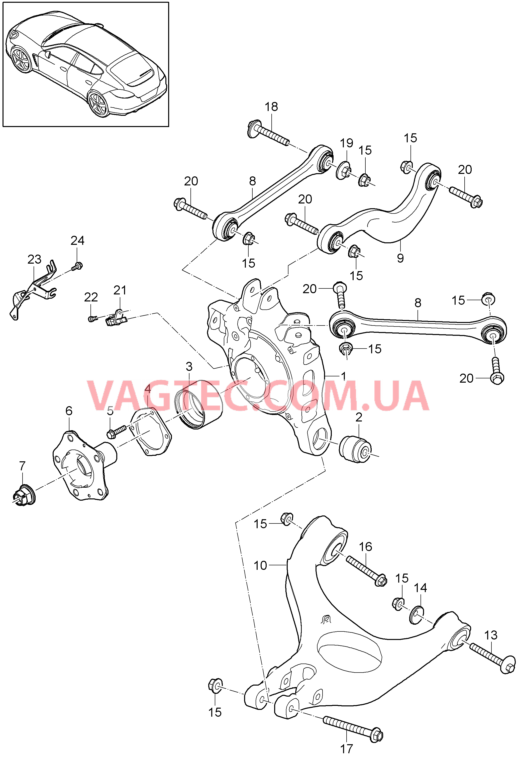 501-000 Задняя ось, Корпус подшипника ступицы, Поперечный рычаг, Рулевая тяга, Ступица, Защита от камней для PORSCHE Panamera 2010-2016