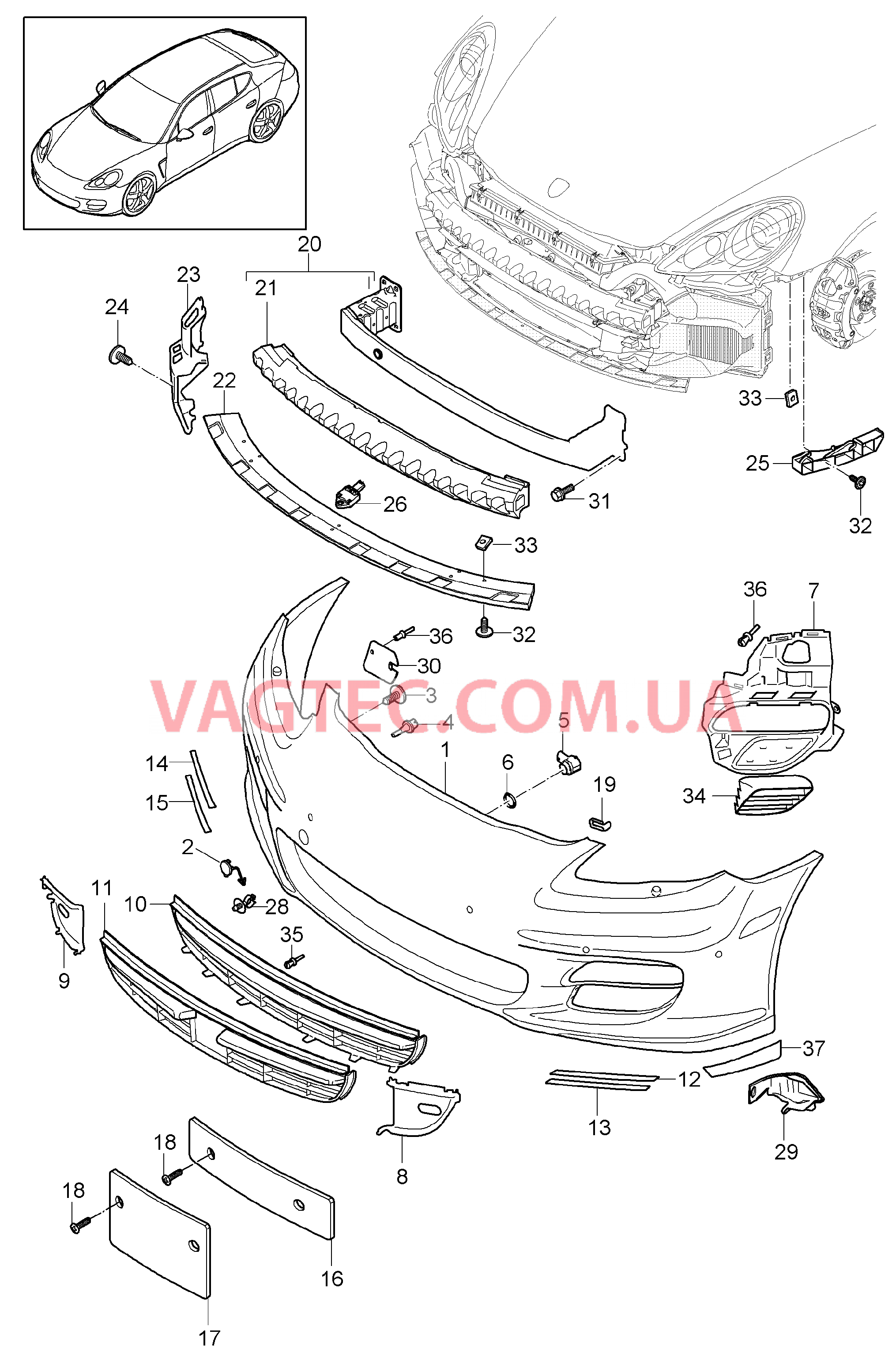 802-000 Бампер, передний
						
						-IXAP/-I0E1, -I0E2 для PORSCHE Panamera 2010-2016USA