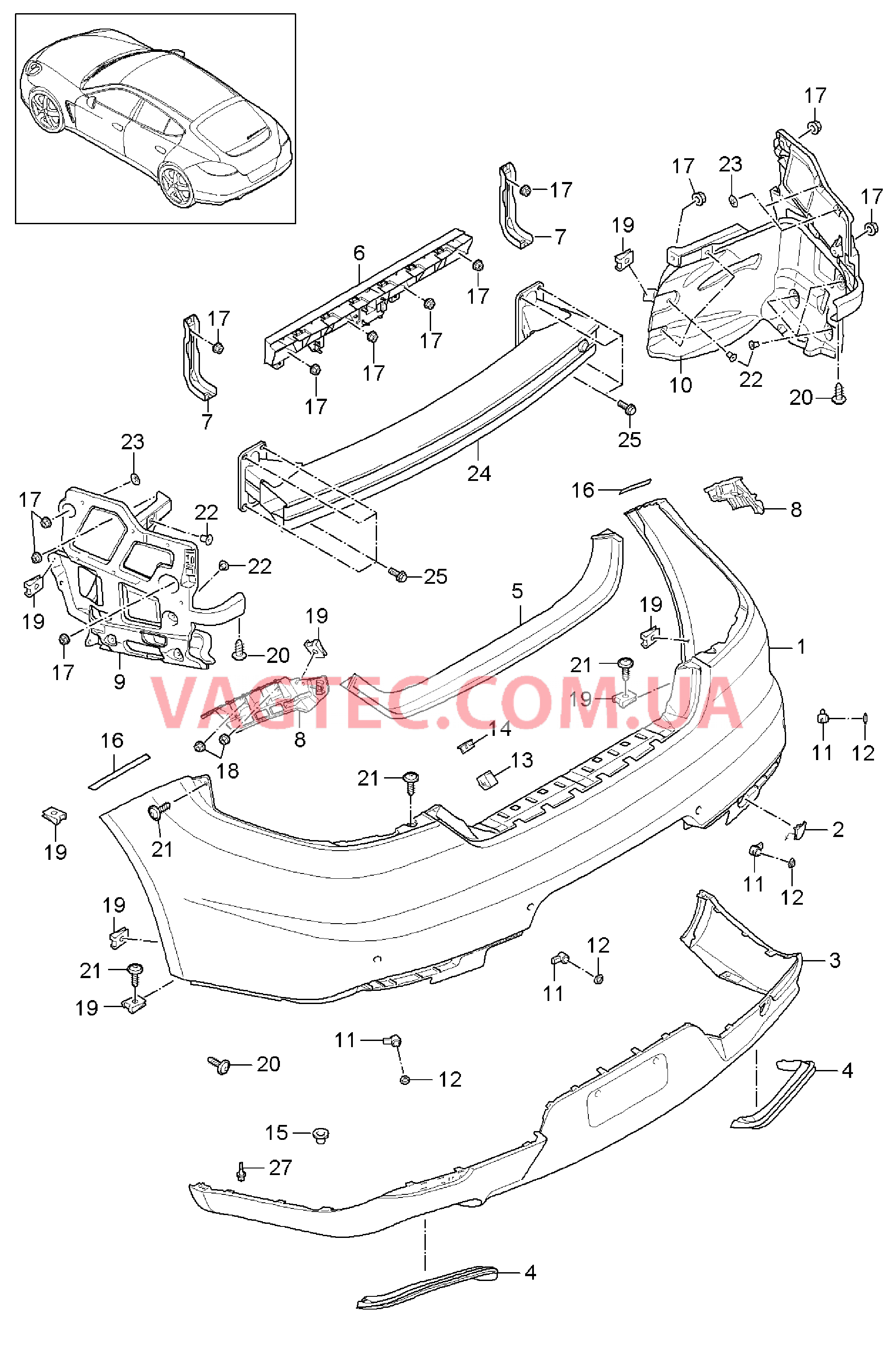 802-021 Бампер, задний, 2. поколение
						
						I0E1/0E2 для PORSCHE Panamera 2010-2016