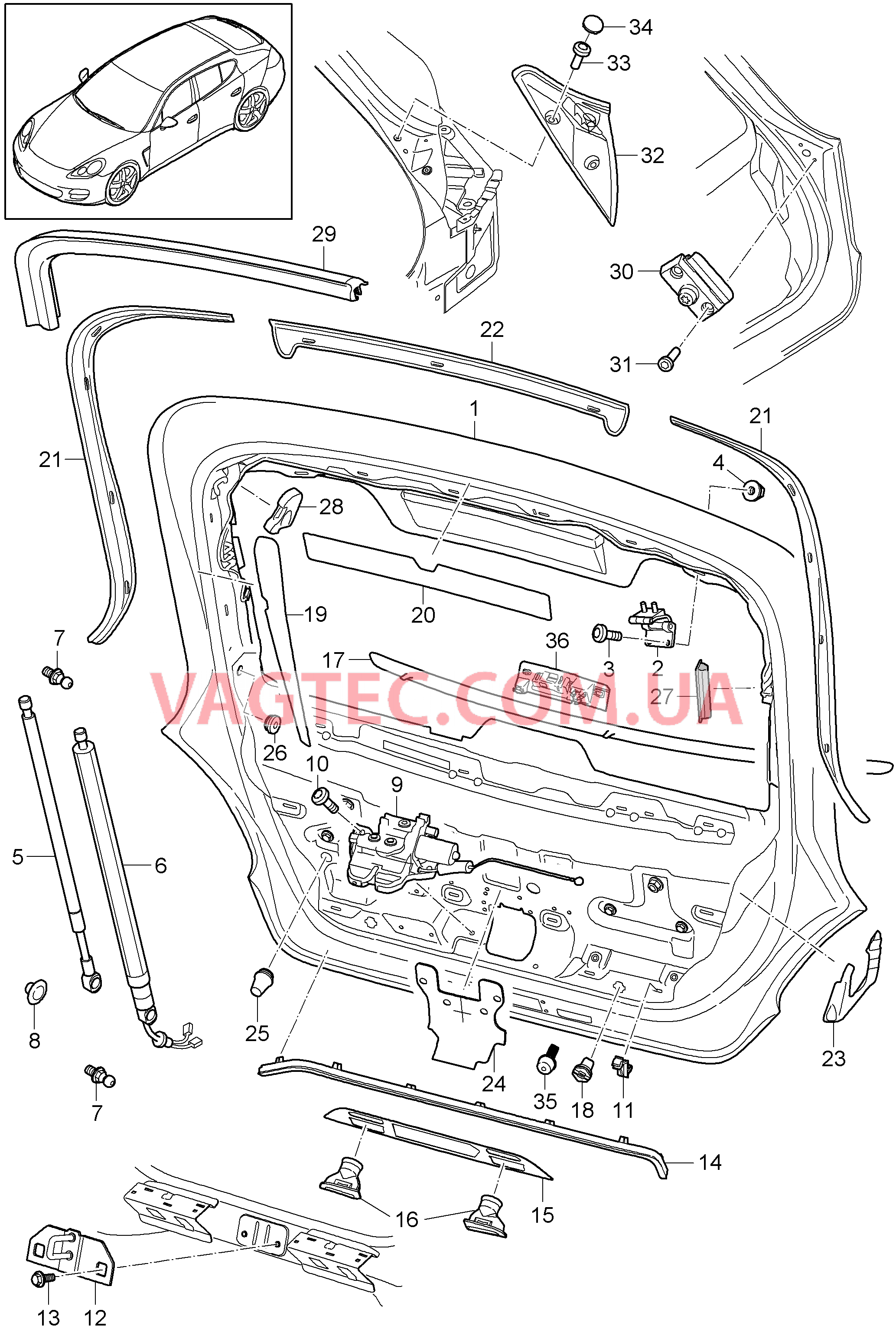 803-005 Крышка, задний для PORSCHE Panamera 2010-2016USA