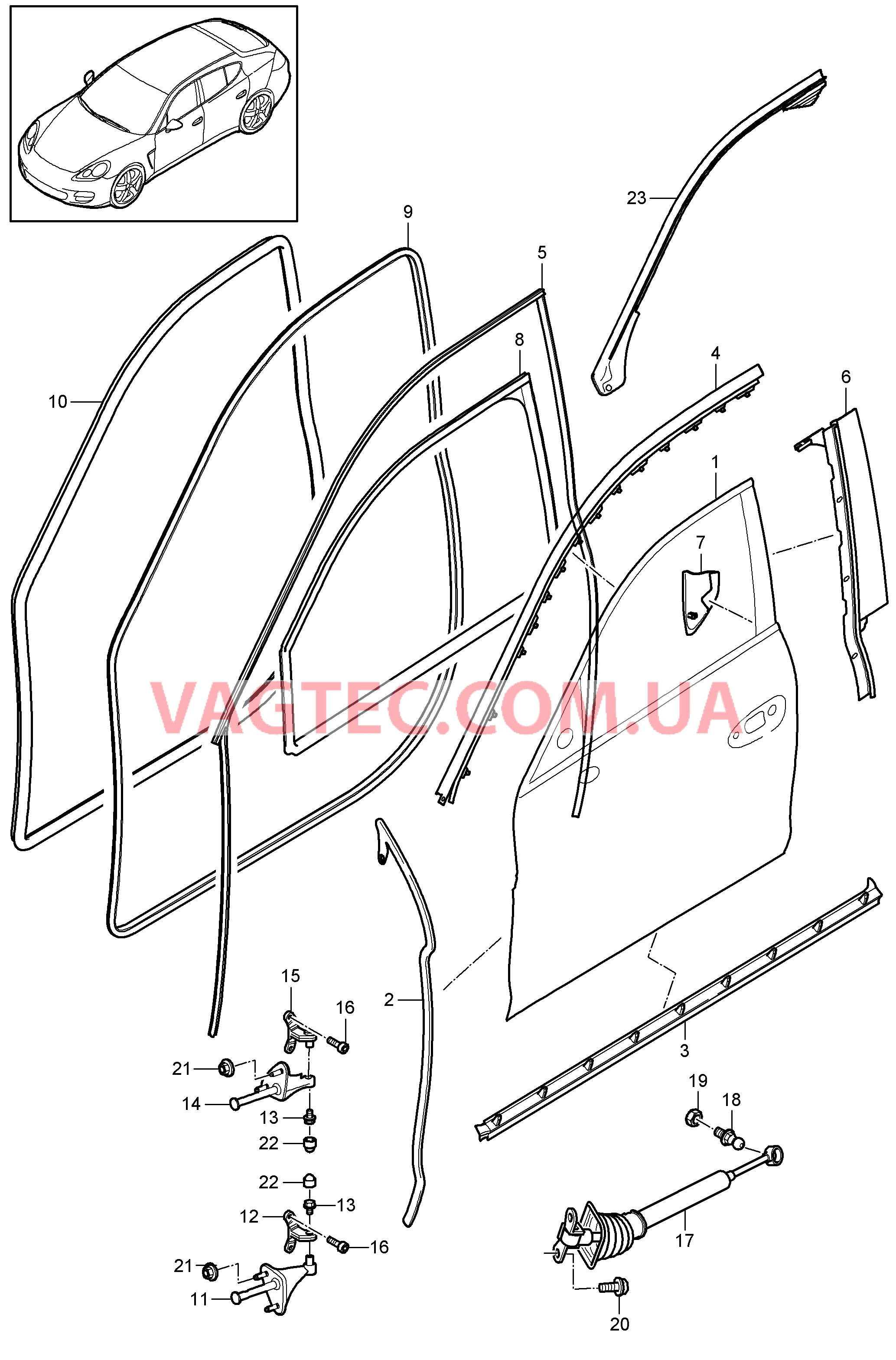 804-000 Структура двери, передний, Уплотнения для PORSCHE Panamera 2010-2016