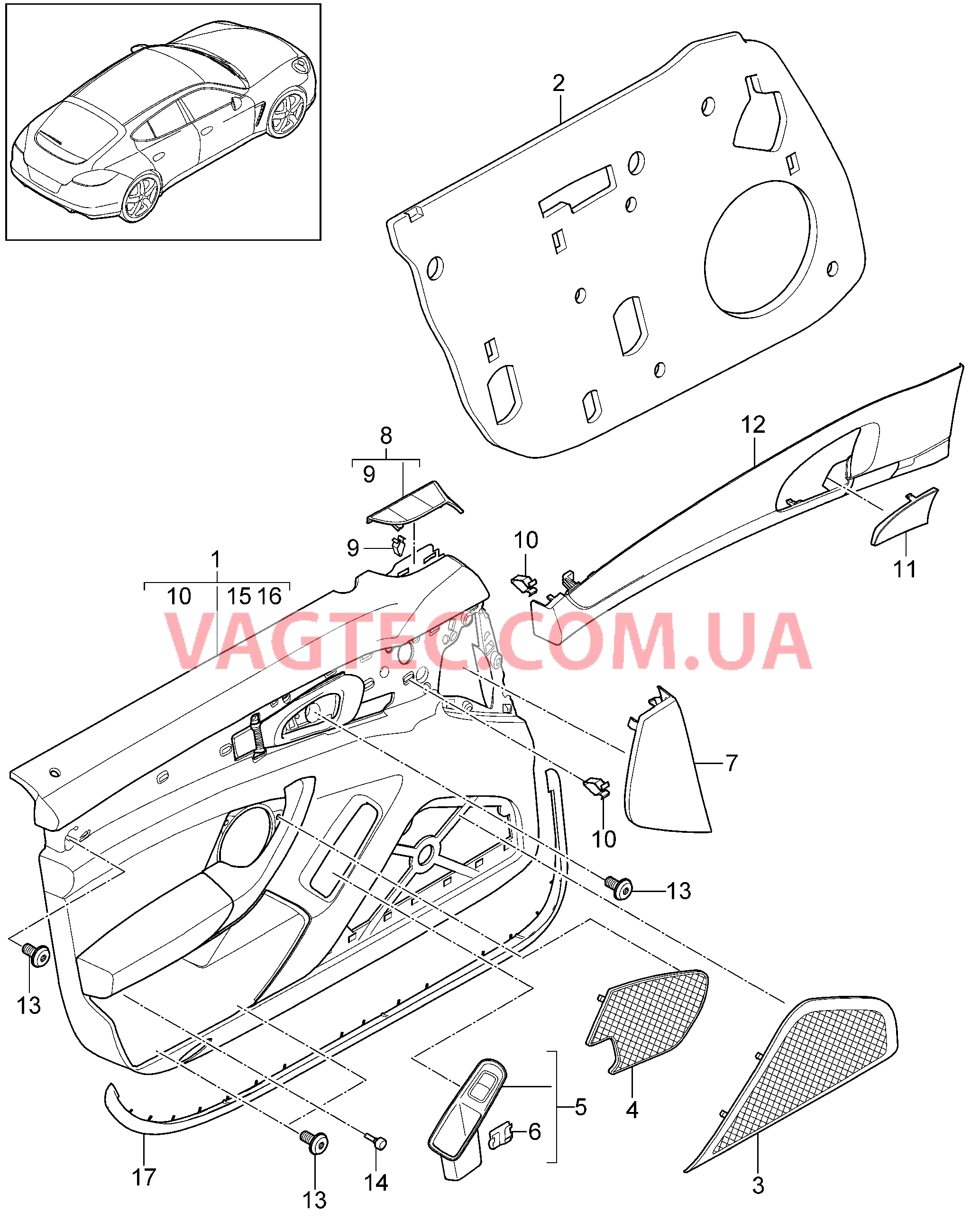 807-006 Обшивка двери
						
						I0E1/0E2 для PORSCHE Panamera 2010-2016