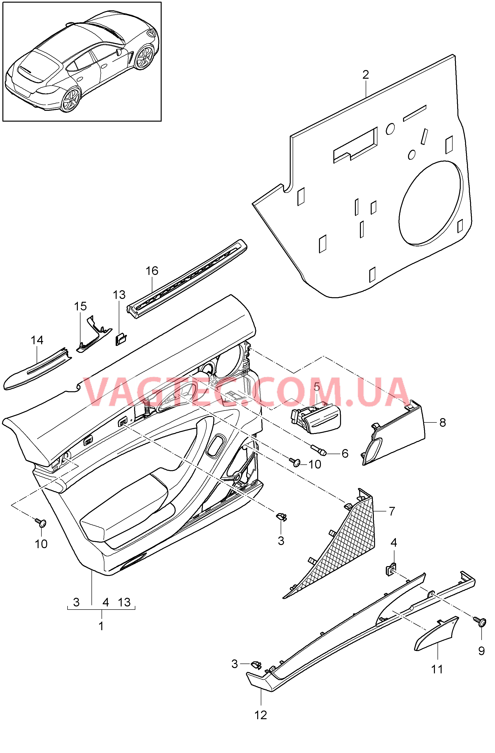 807-011 Обшивка двери, задний, 2. поколение
						
						I0E1 для PORSCHE Panamera 2010-2016