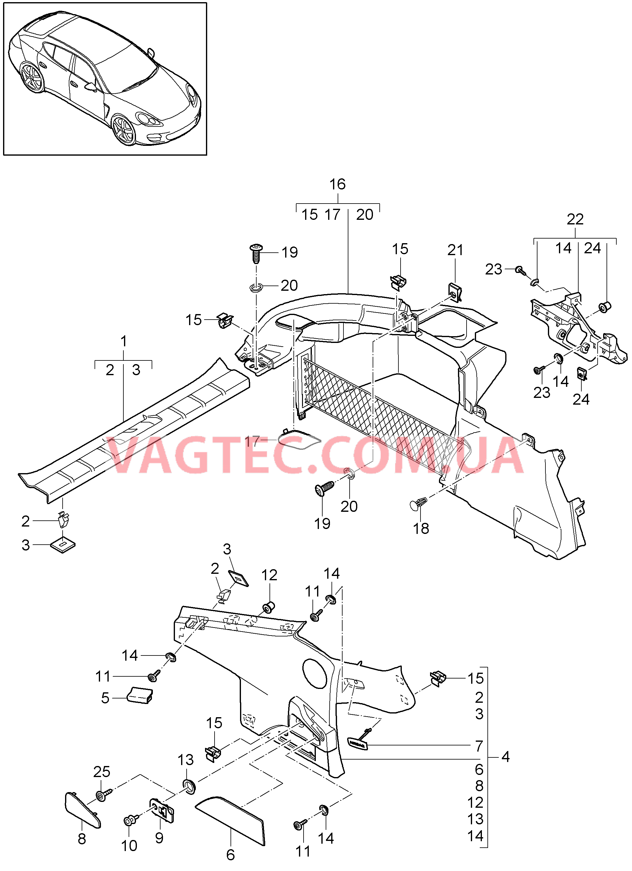 807-035 Обивки, Багажный отсек, боковой для PORSCHE Panamera 2010-2016