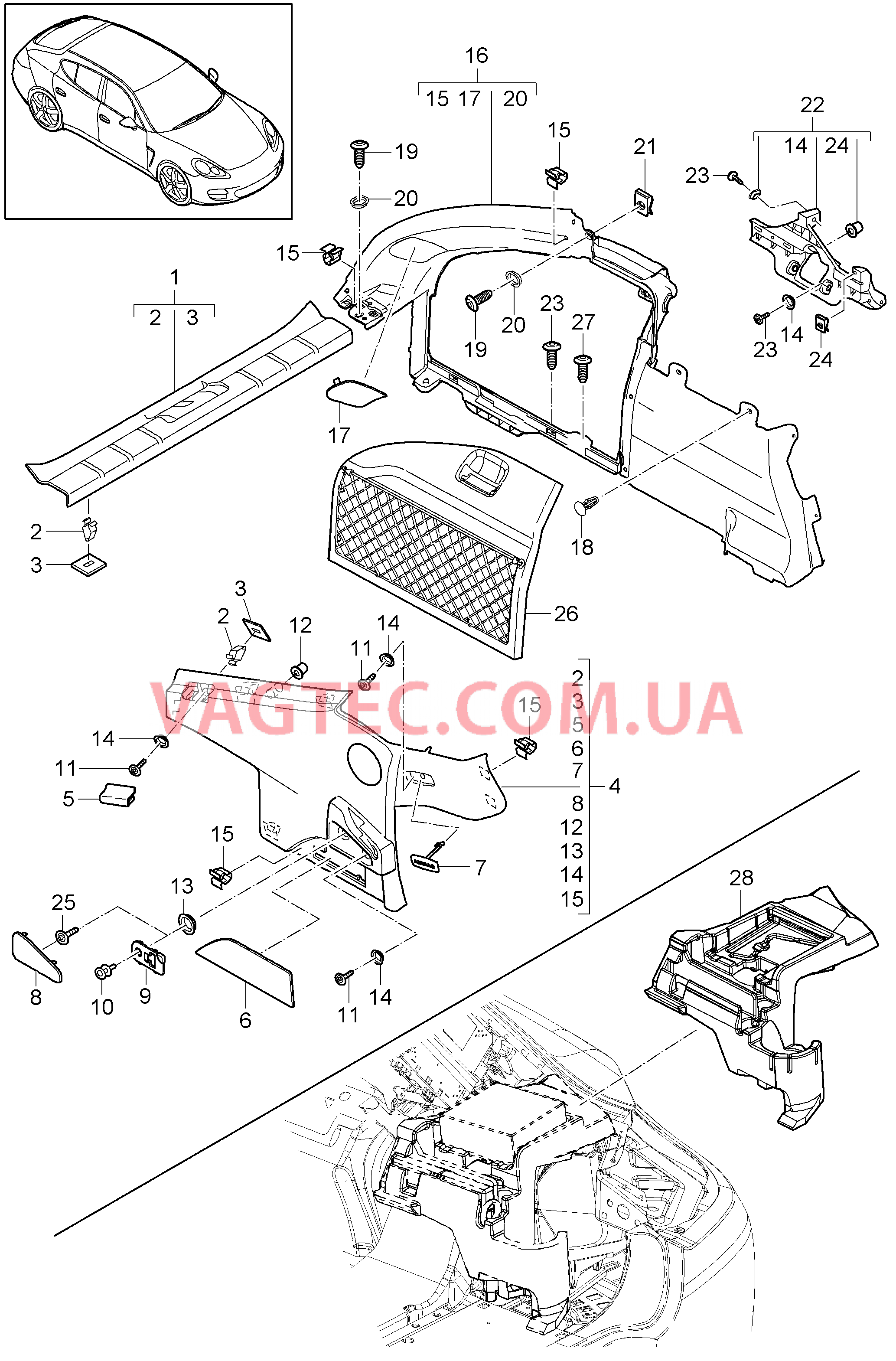 807-037 Обивки, Багажный отсек, боковой, Гибрид
						
						HYBRID для PORSCHE Panamera 2010-2016USA