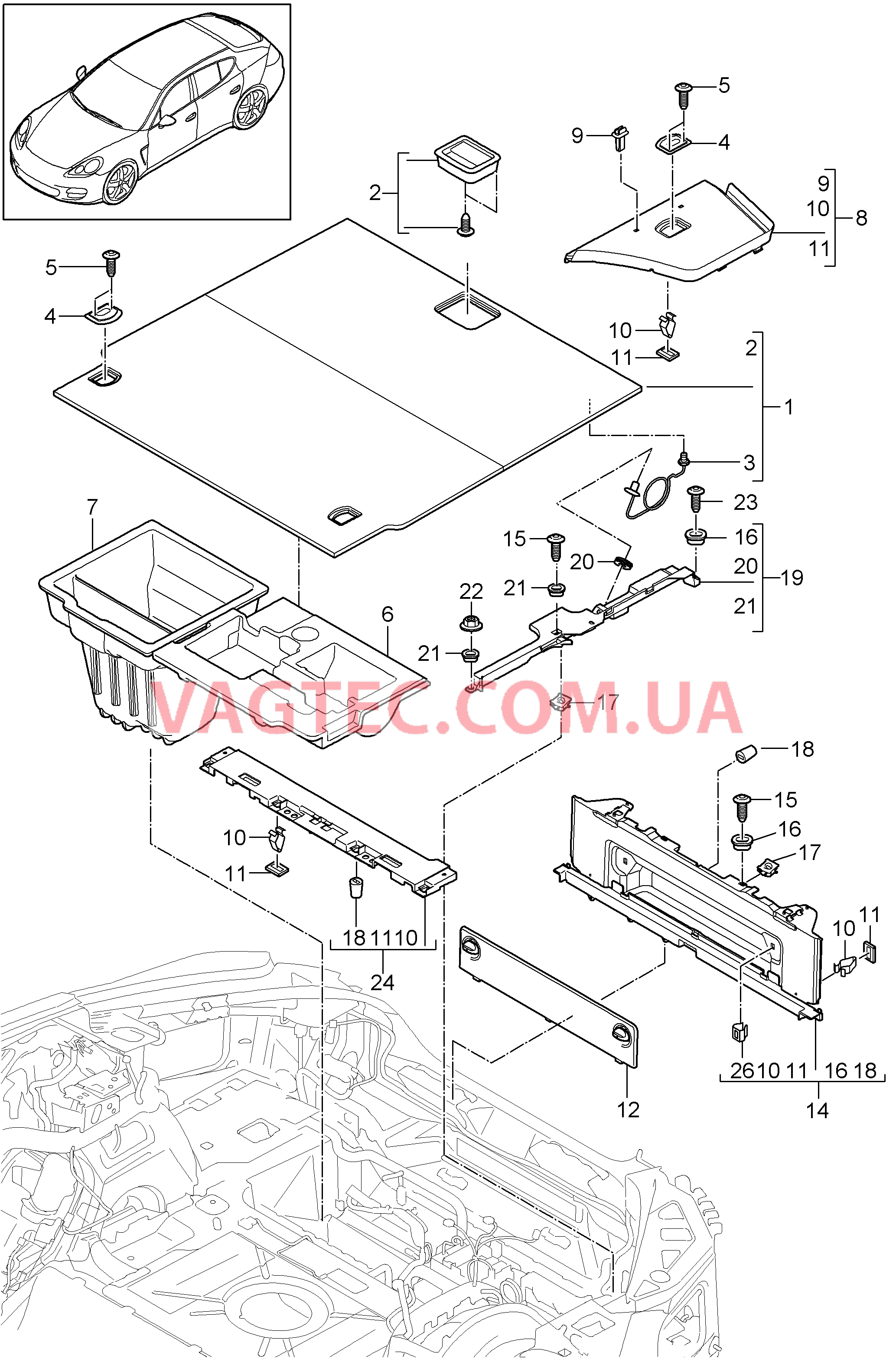 807-040 Обивки, Багажный отсек, нижний для PORSCHE Panamera 2010-2016