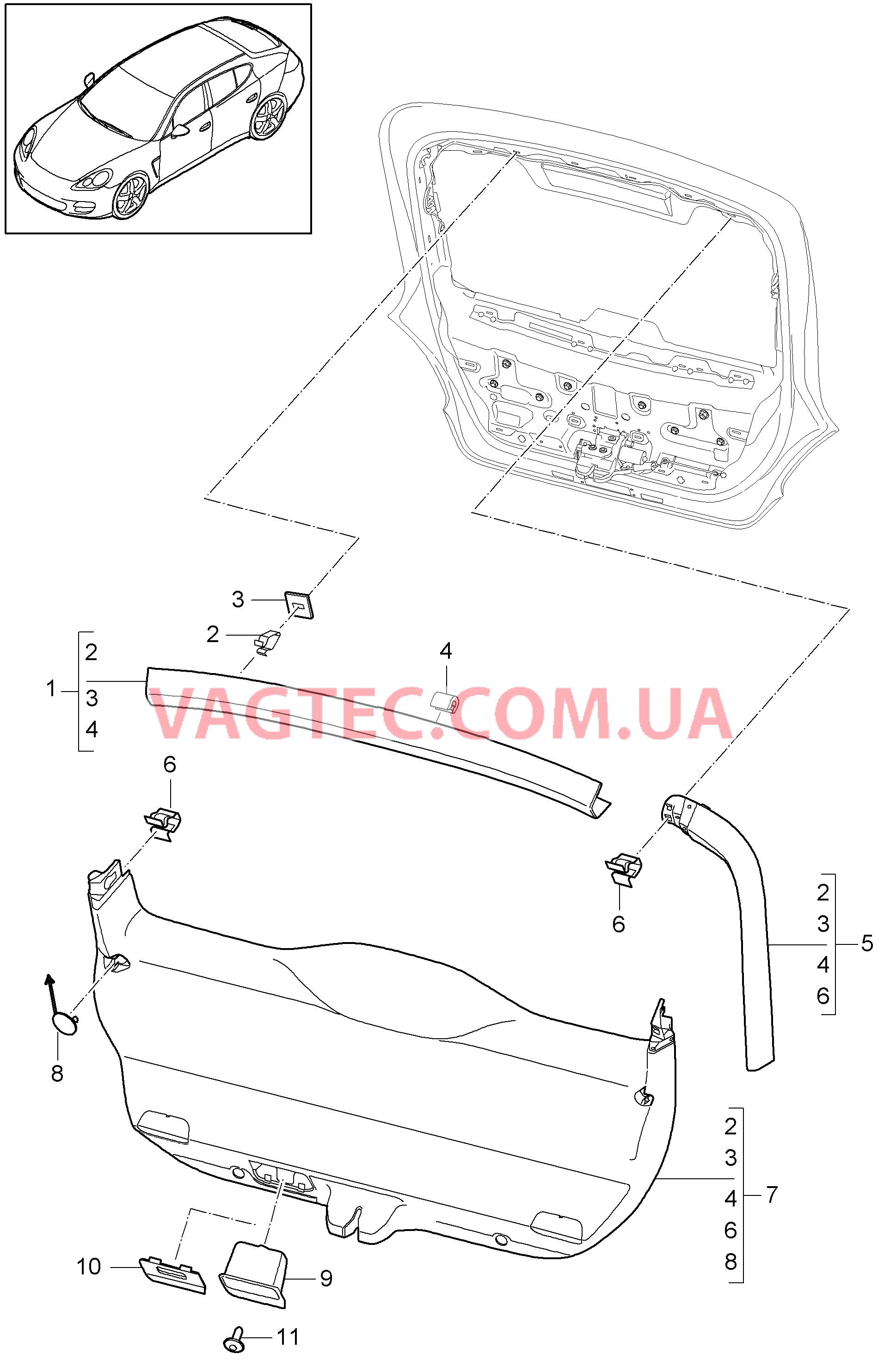 807-050 Обивки, Крышка багажн.отсека для PORSCHE Panamera 2010-2016USA