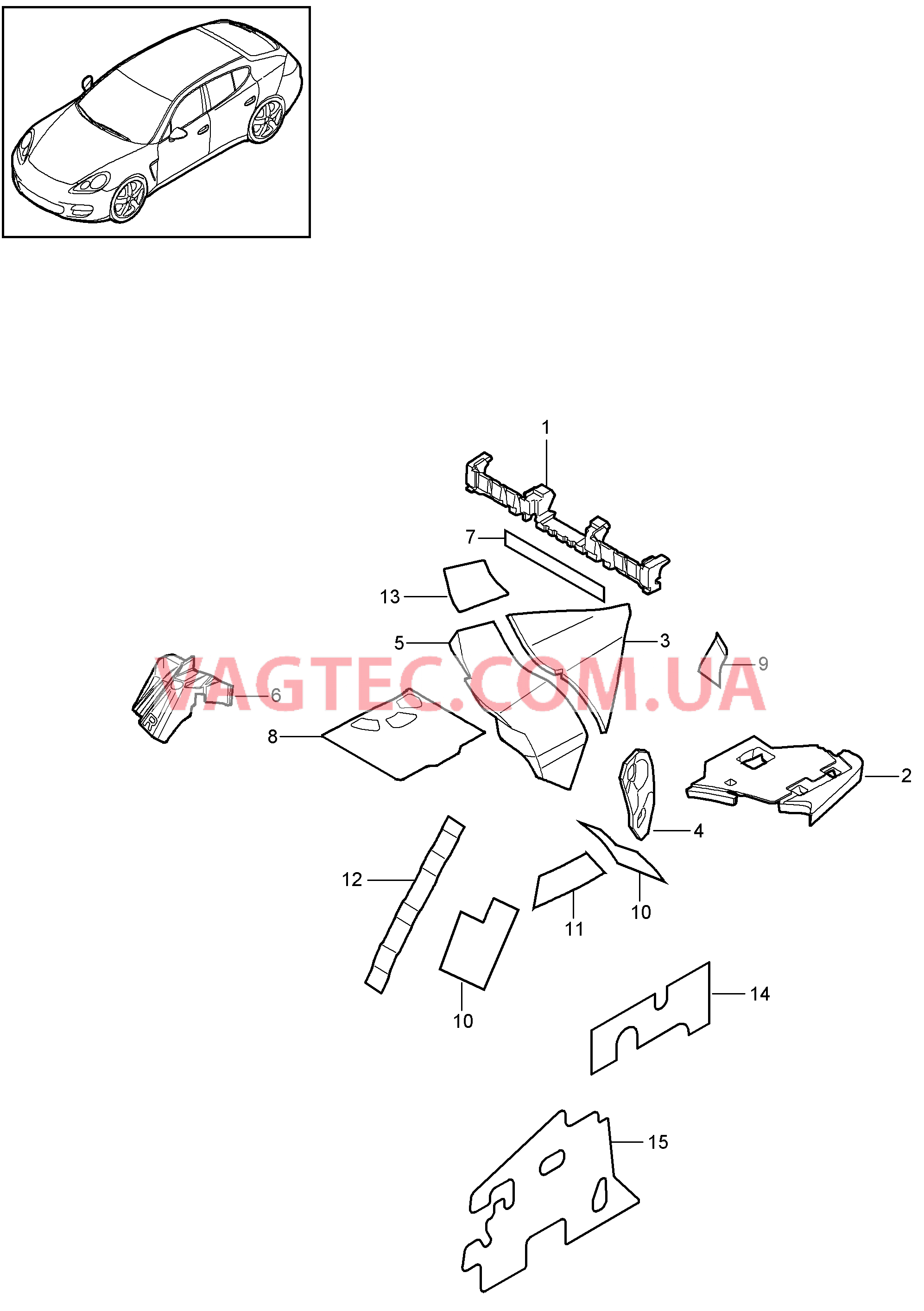 807-076 Звукоизоляция, Обшивка, Багажный отсек, Задняя подвеска для PORSCHE Panamera 2010-2016