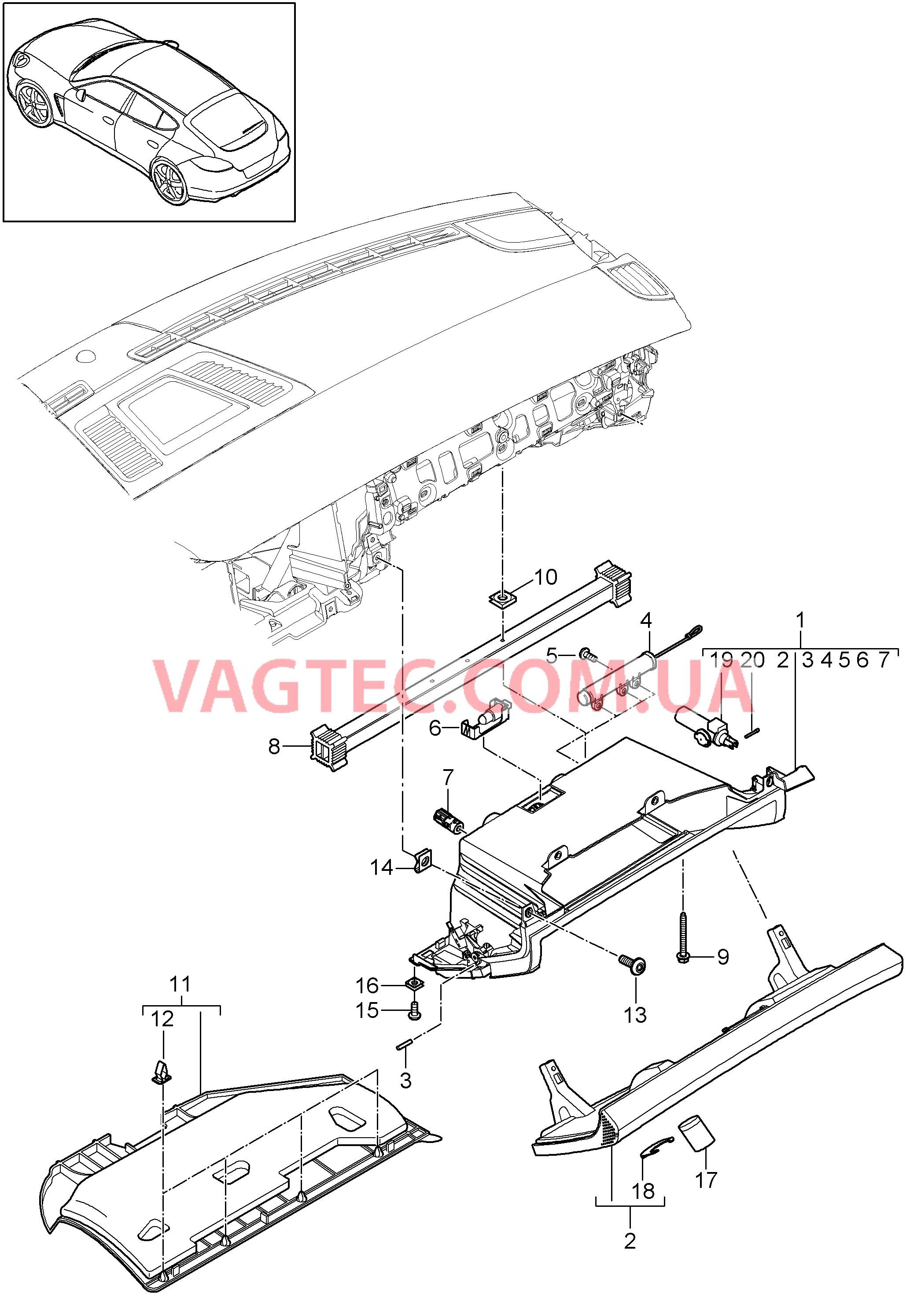 809-015 Облицовка передней панели, нижний, сторона пер.пасс. для PORSCHE Panamera 2010-2016USA