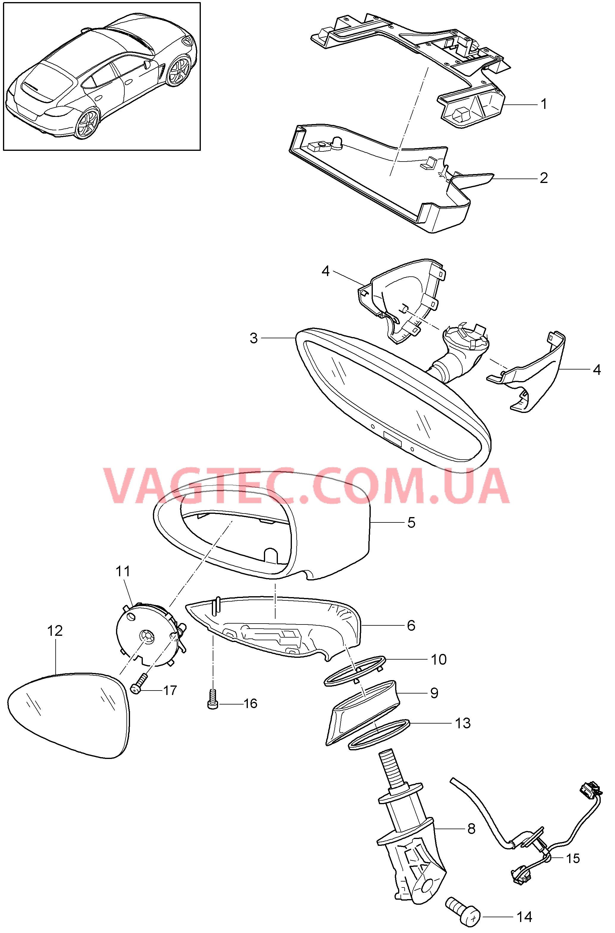 809-050 Зеркало заднего вида, Наружн.зеркало задн.вида, Детали для PORSCHE Panamera 2010-2016USA