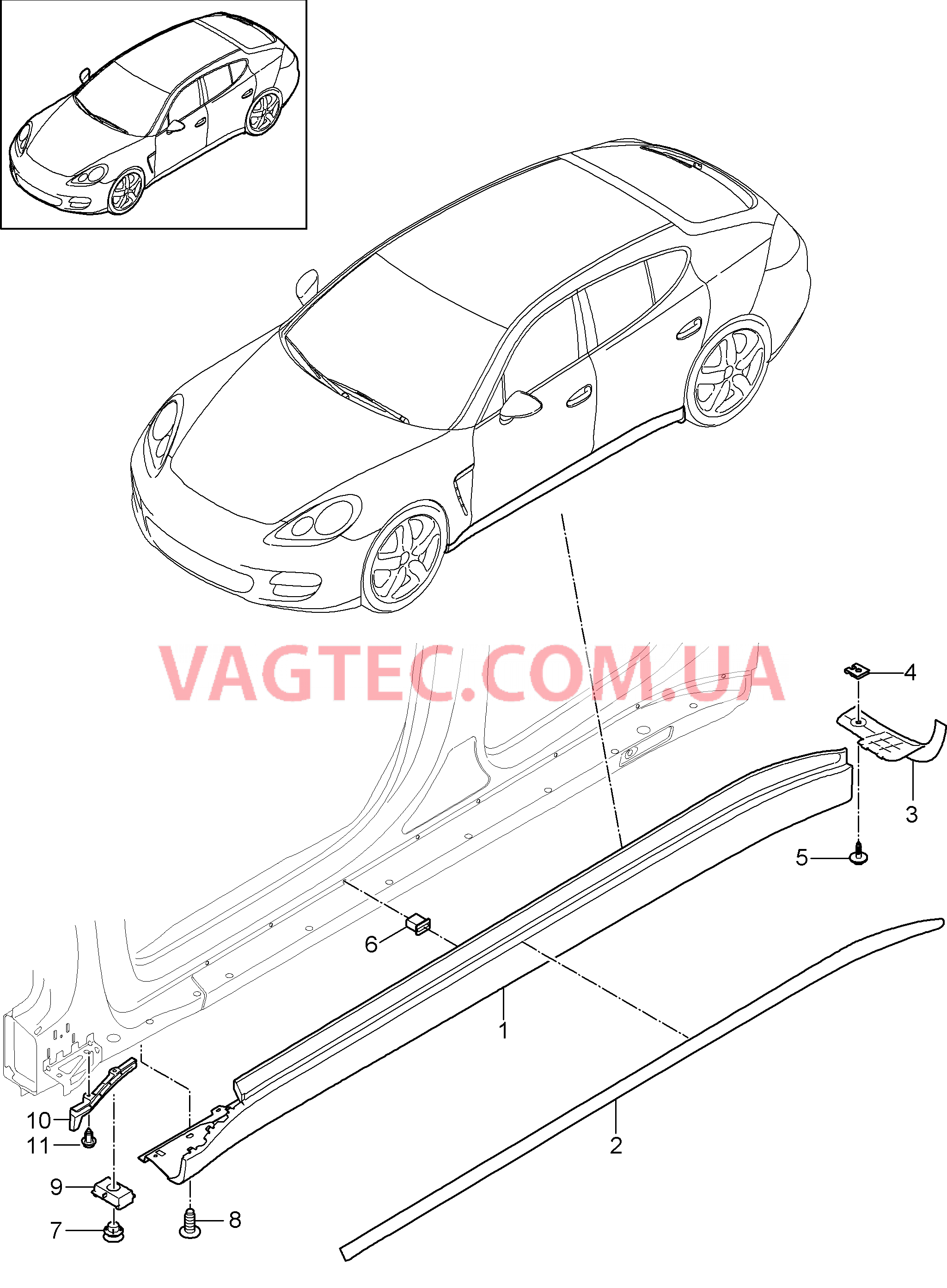 810-005 Накладка на порог для PORSCHE Panamera 2010-2016