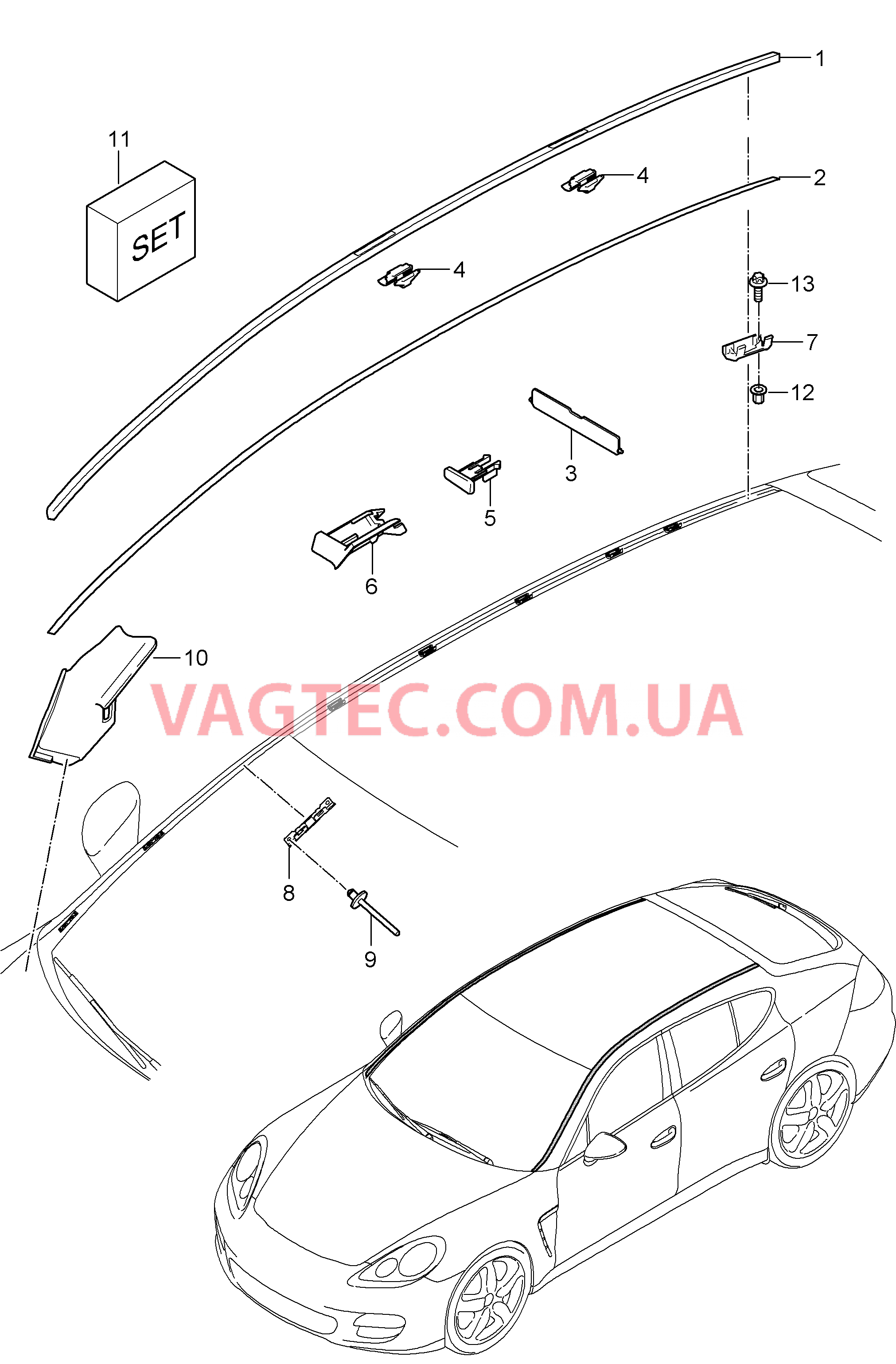 810-015 Накладка на краях крыши для PORSCHE Panamera 2010-2016USA