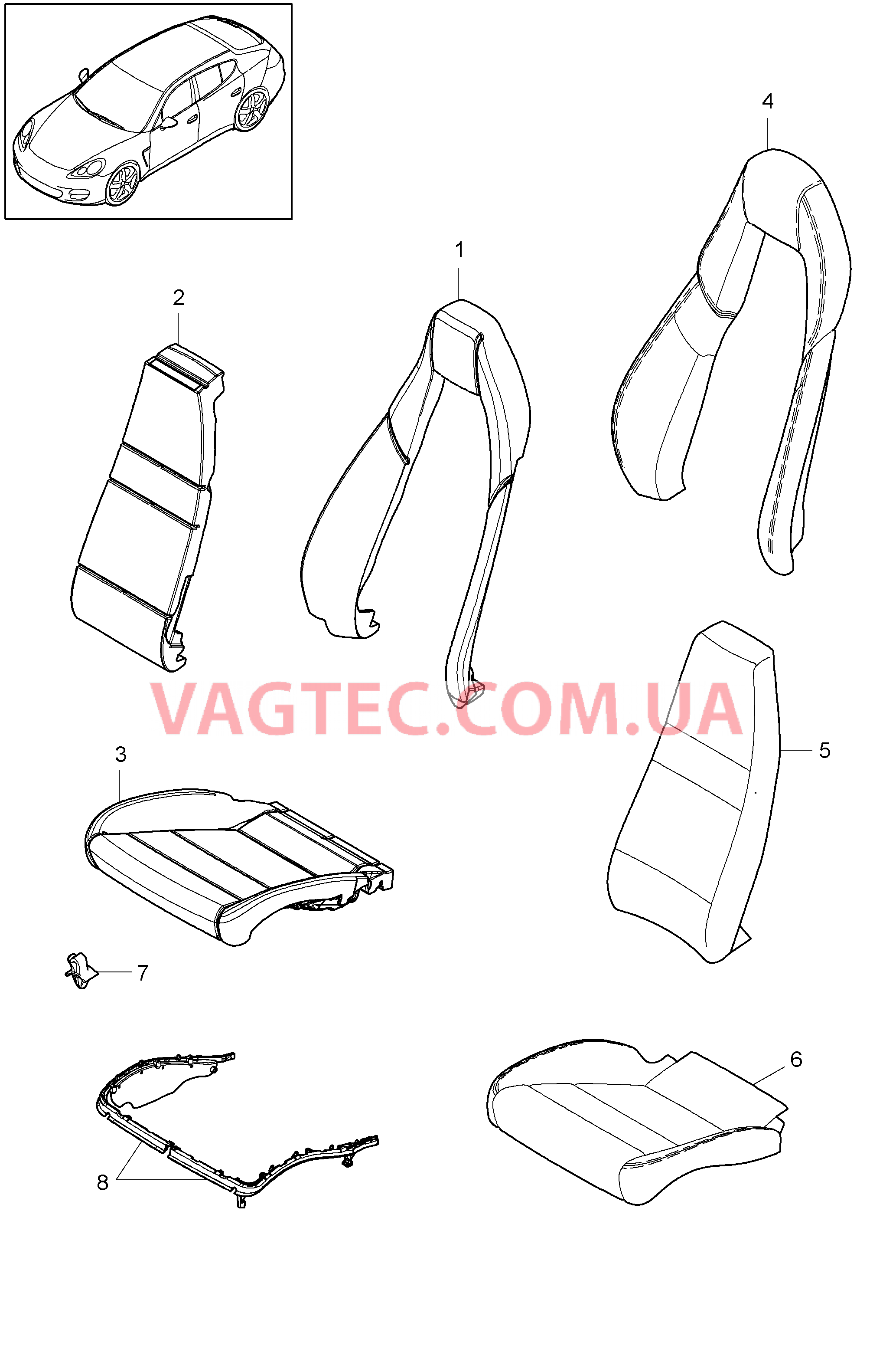 817-002 Пенопласт.комп., Покрытие, Серийное сиденье, Сиденье KOMFORT, Ремкомплект, Датчик занятости сиденья для PORSCHE Panamera 2010-2016USA