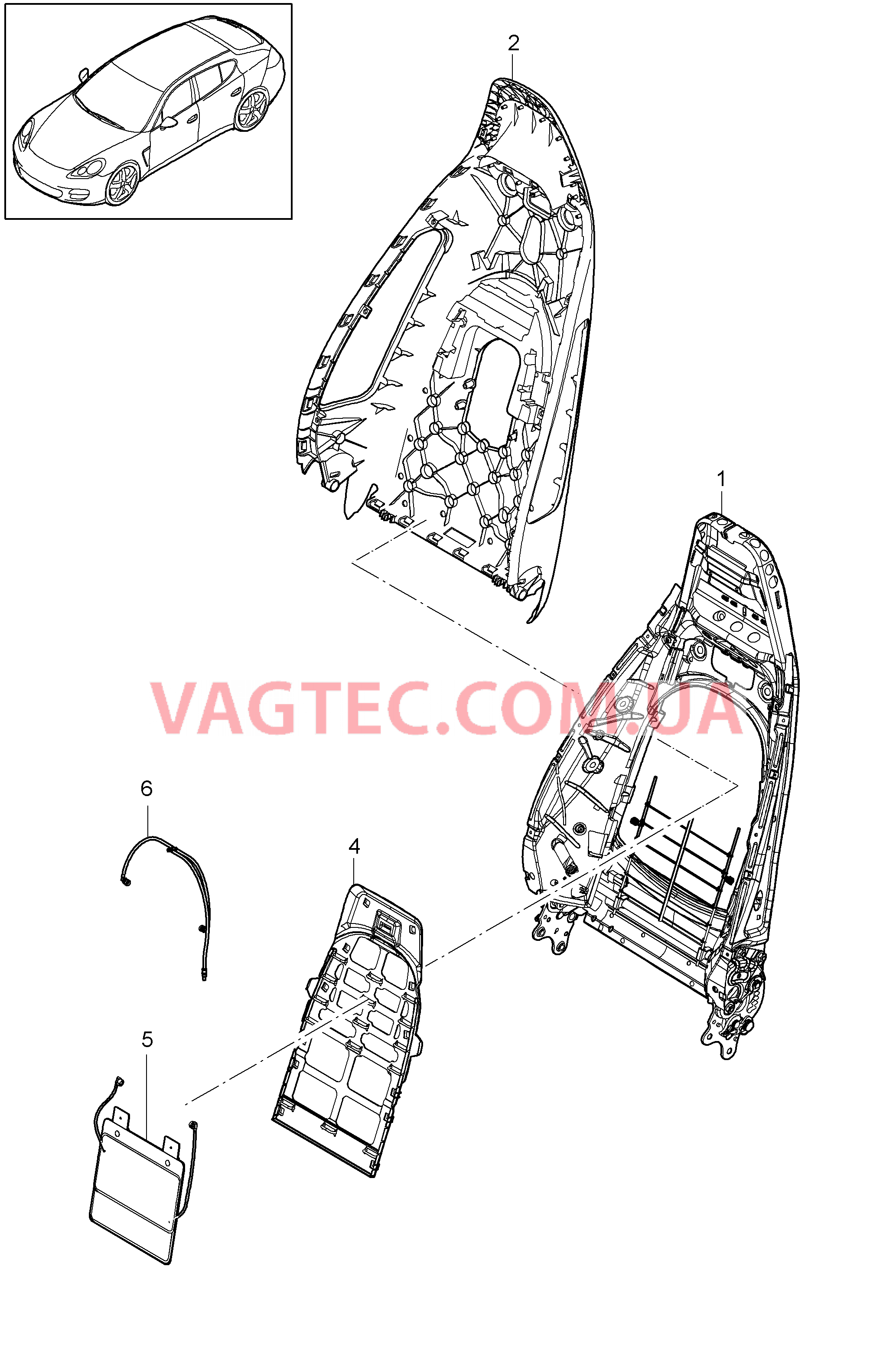 817-004 Каркас спинки, Каркас спинки, Сиденье KOMFORT, Серийное сиденье для PORSCHE Panamera 2010-2016