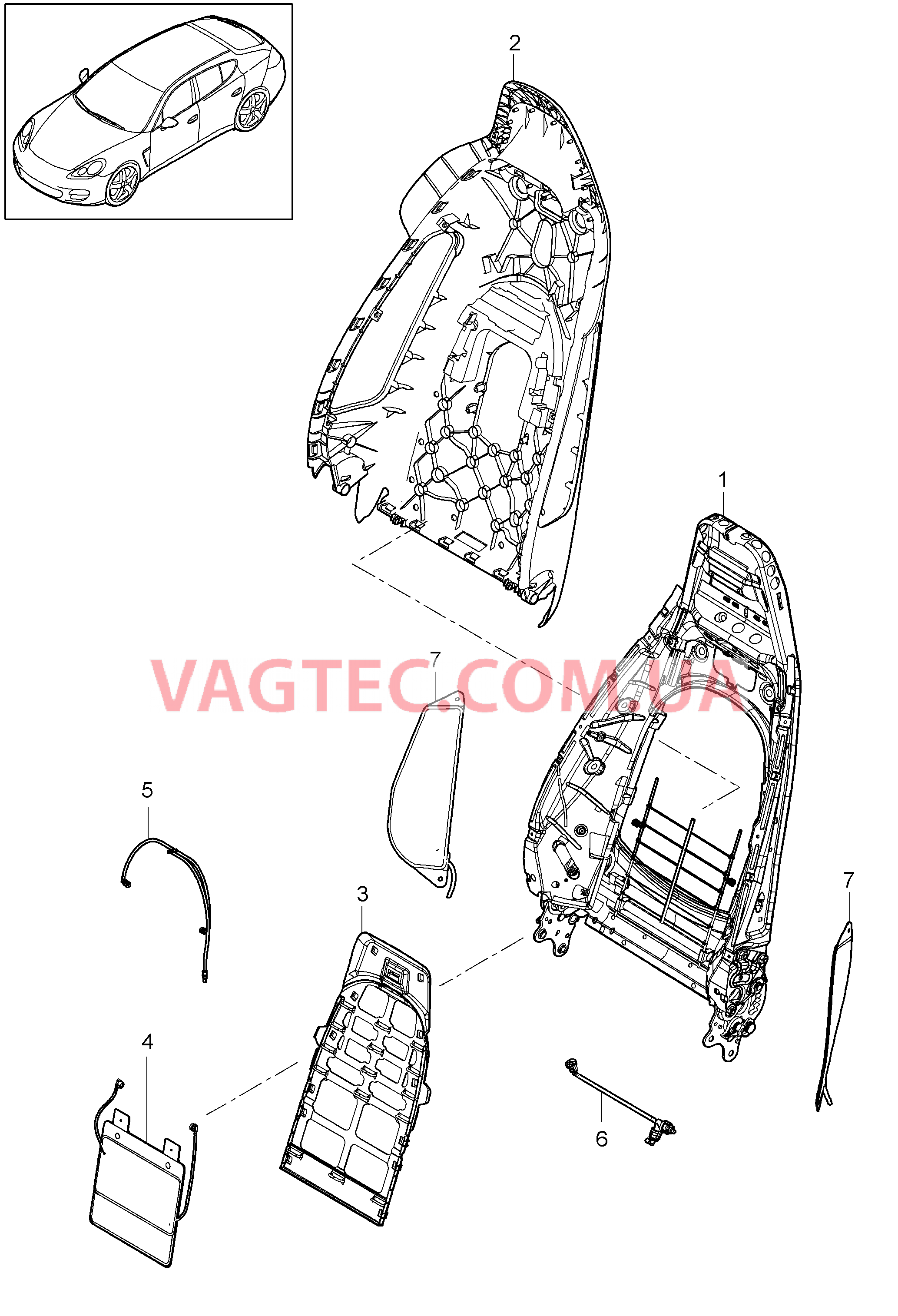 817-014 Каркас спинки, Каркас спинки, Спортивное сиденье для PORSCHE Panamera 2010-2016USA