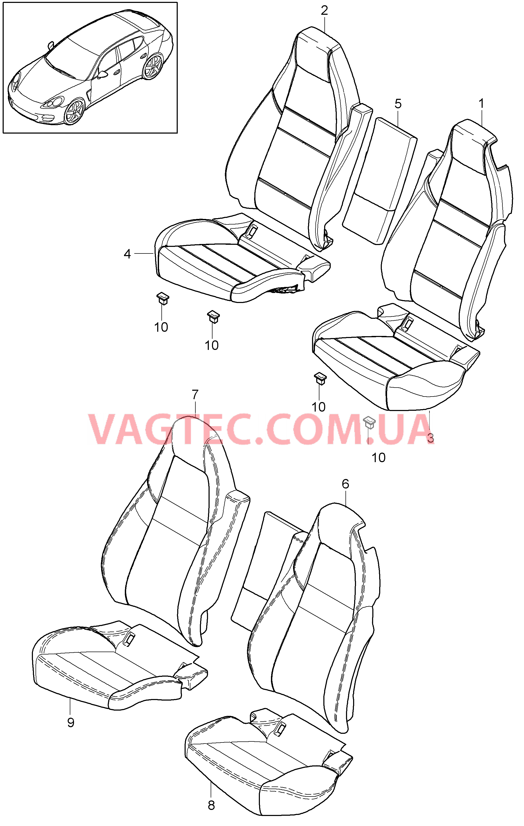 817-040 Покрытие, Пенопласт.комп., Серийное сиденье, Сиденье KOMFORT, задний для PORSCHE Panamera 2010-2016USA