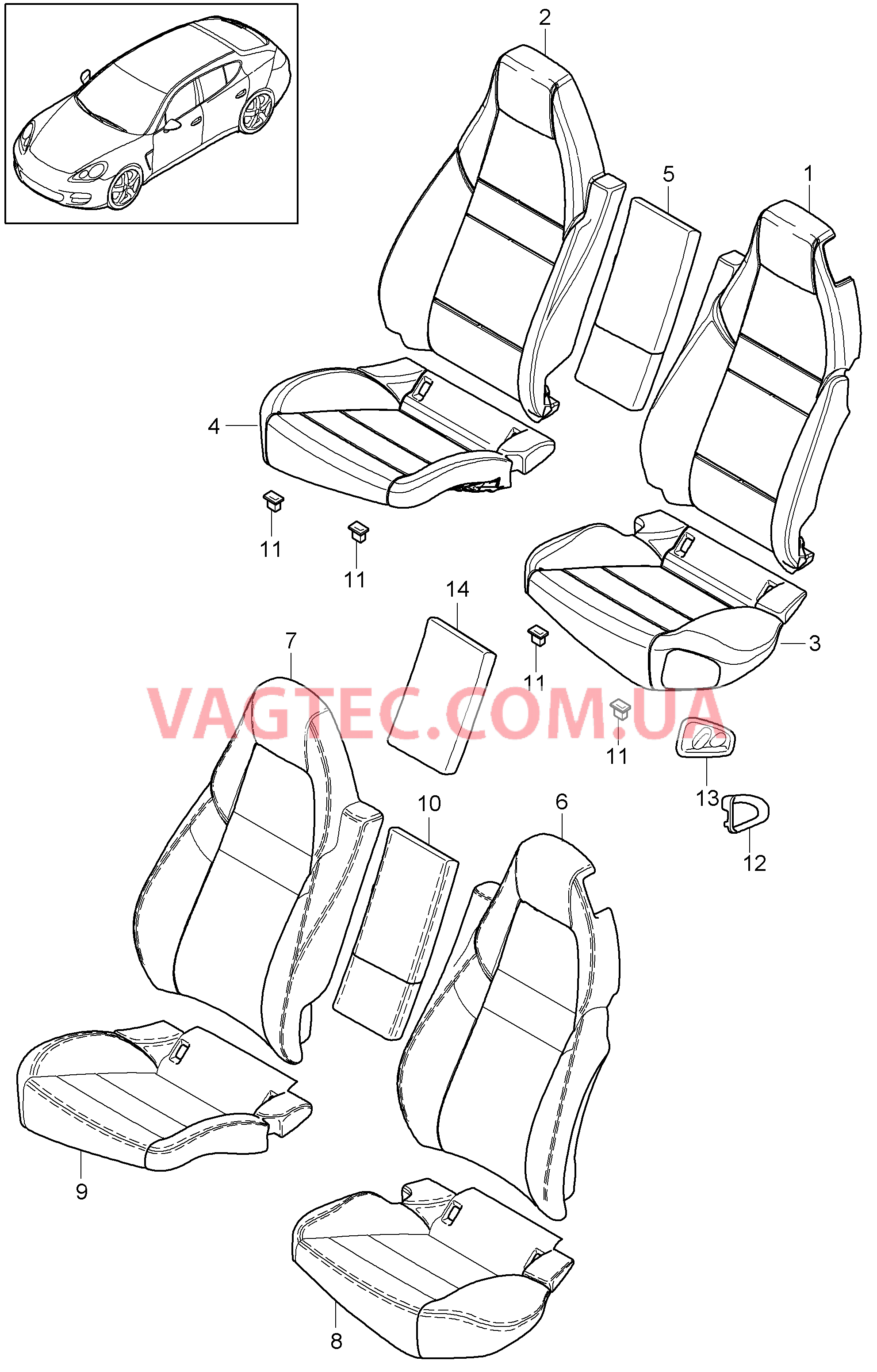 817-041 Покрытие, Пенопласт.комп., Премиум-класс, Сиденье KOMFORT для PORSCHE Panamera 2010-2016