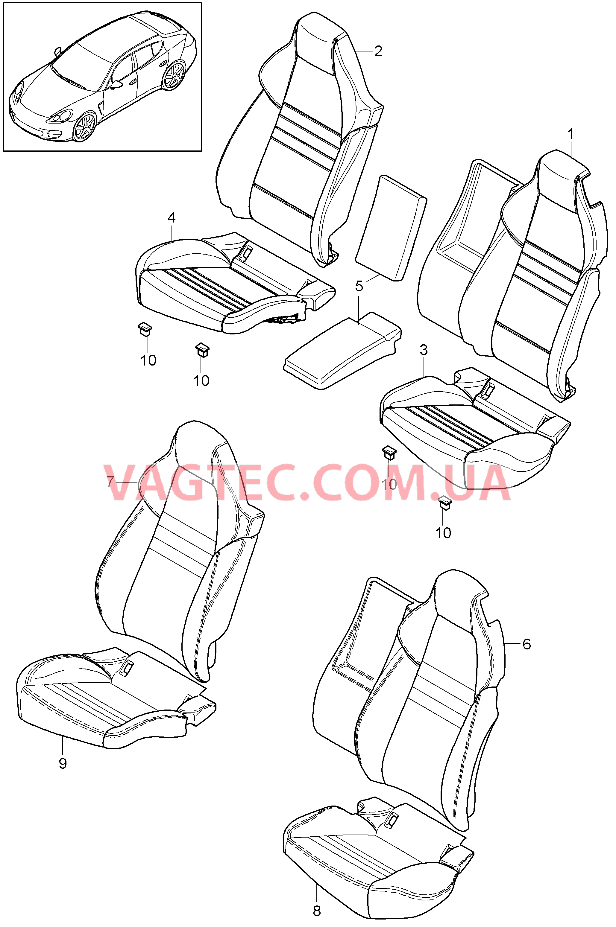 817-042 Покрытие, Пенопласт.комп., Спортивное сиденье, Серийное сиденье для PORSCHE Panamera 2010-2016USA